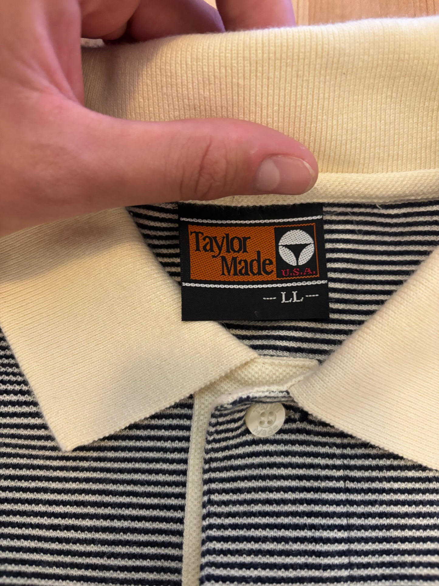 1990s Vintage Taylormade Script Logo Striped Polo