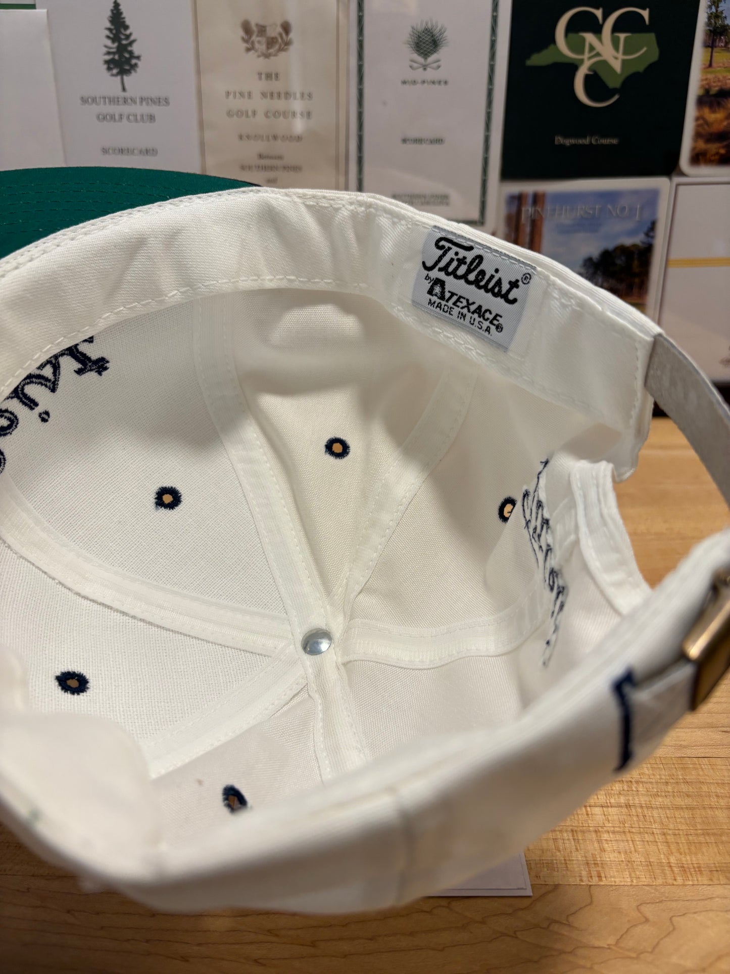 1990s Vintage Titleist Texace Script Hat White/Navy