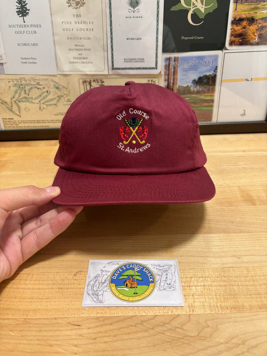 1990s Vintage Old Course St. Andrews Scotland Hat Burgundy