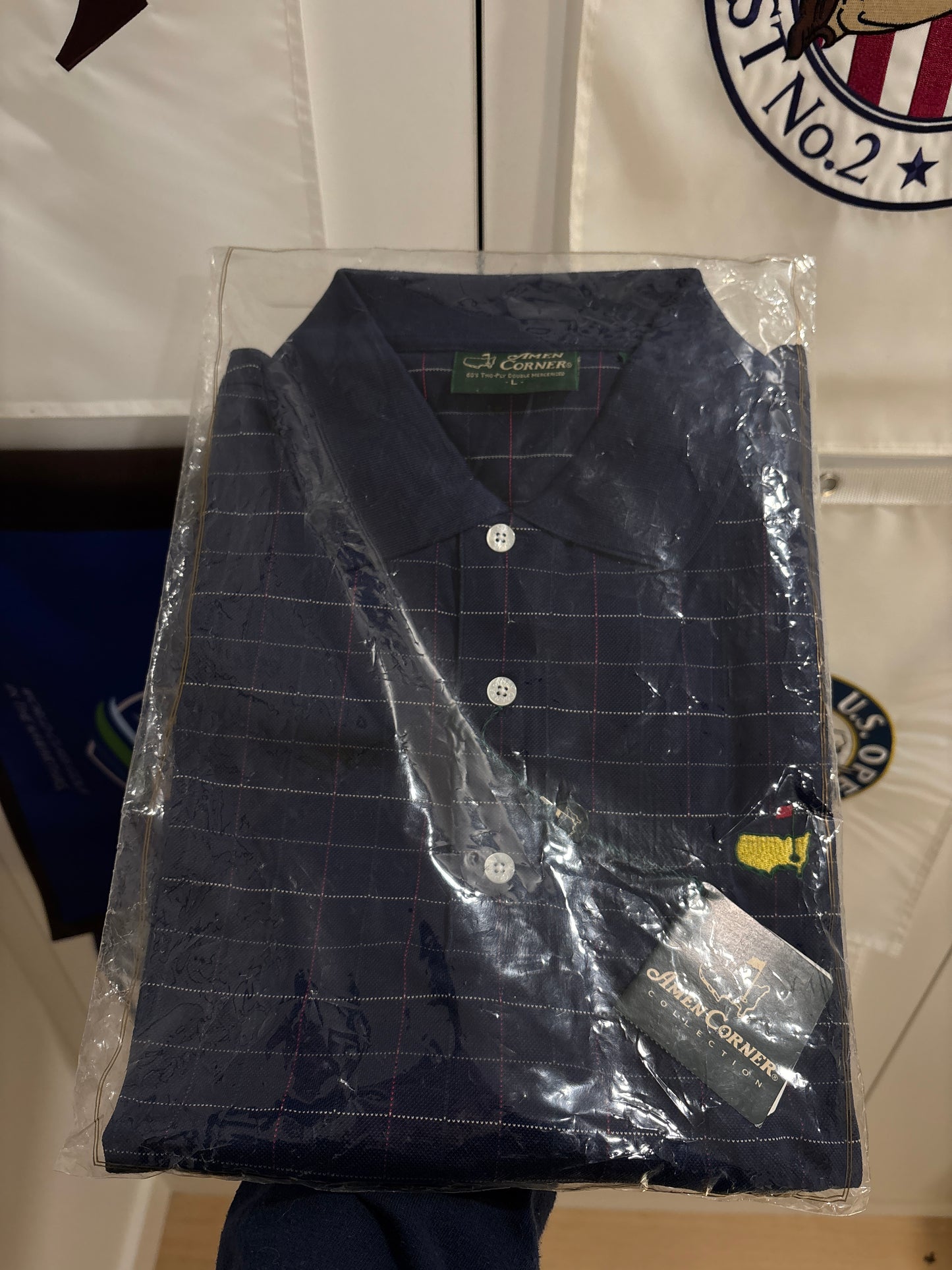 1990s Vintage Masters Collection Tartan Polo Navy