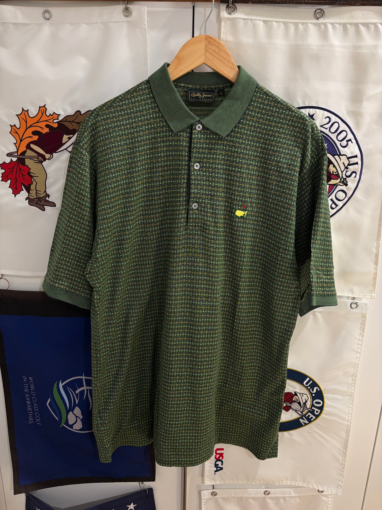 1990s Vintage Masters Bobby Jones Diamond Pattern Polo Green