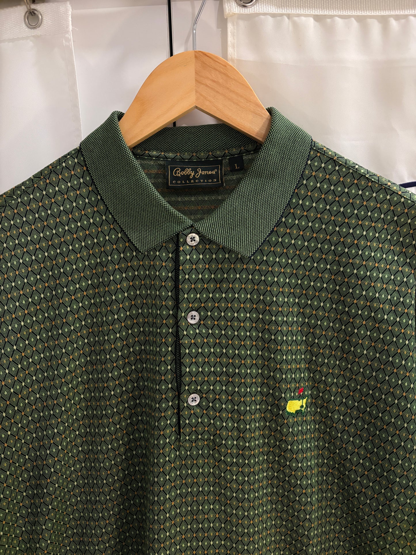 1990s Vintage Masters Bobby Jones Diamond Pattern Polo Green