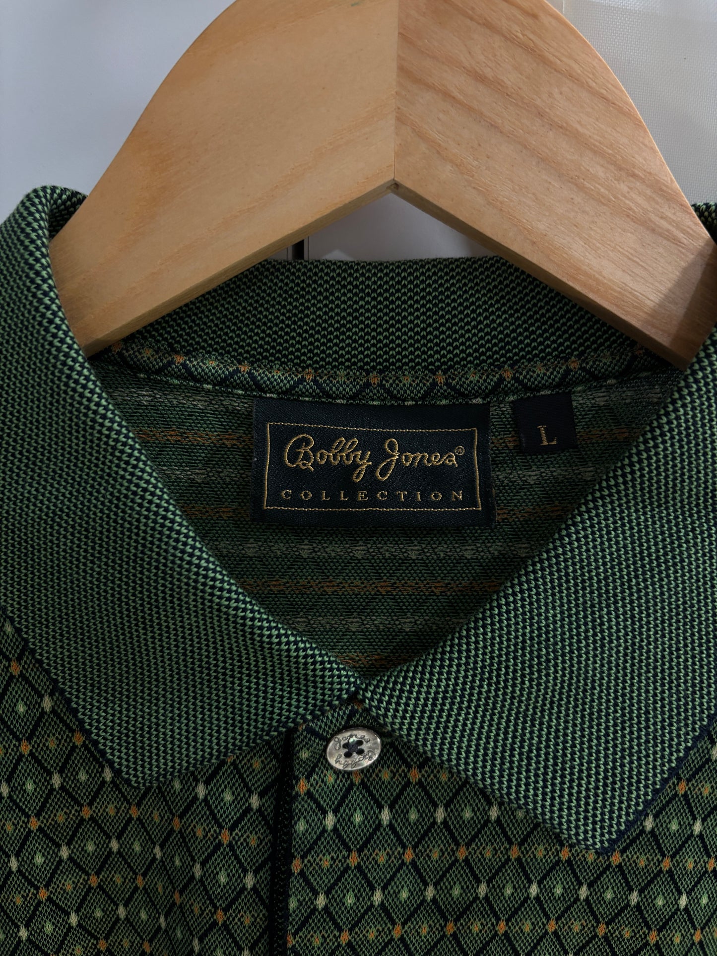 1990s Vintage Masters Bobby Jones Diamond Pattern Polo Green