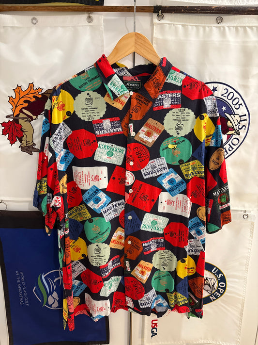 2000s Vintage Masters Collection All Over Badges Rayon Button Up