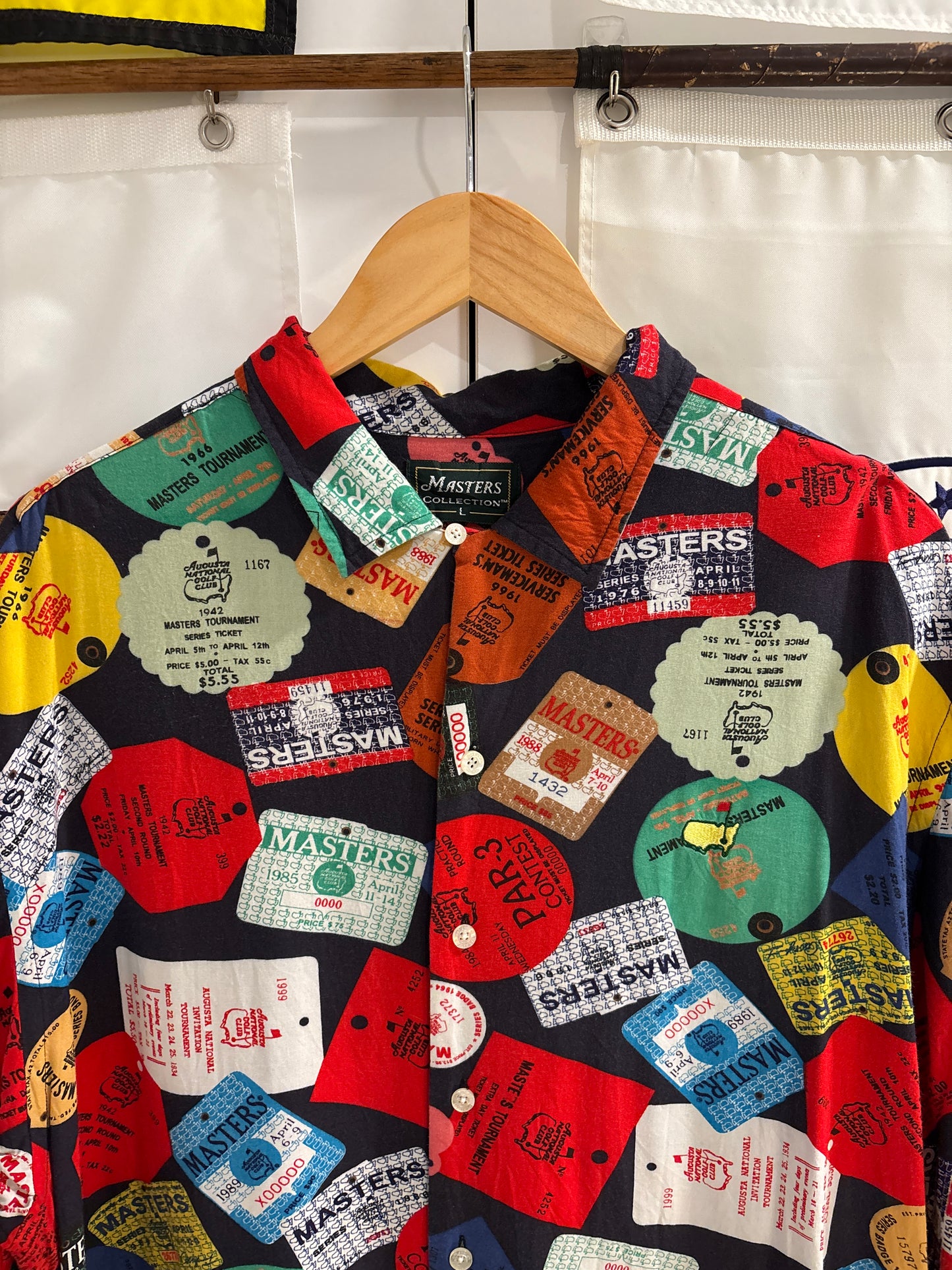 2000s Vintage Masters Collection All Over Badges Rayon Button Up