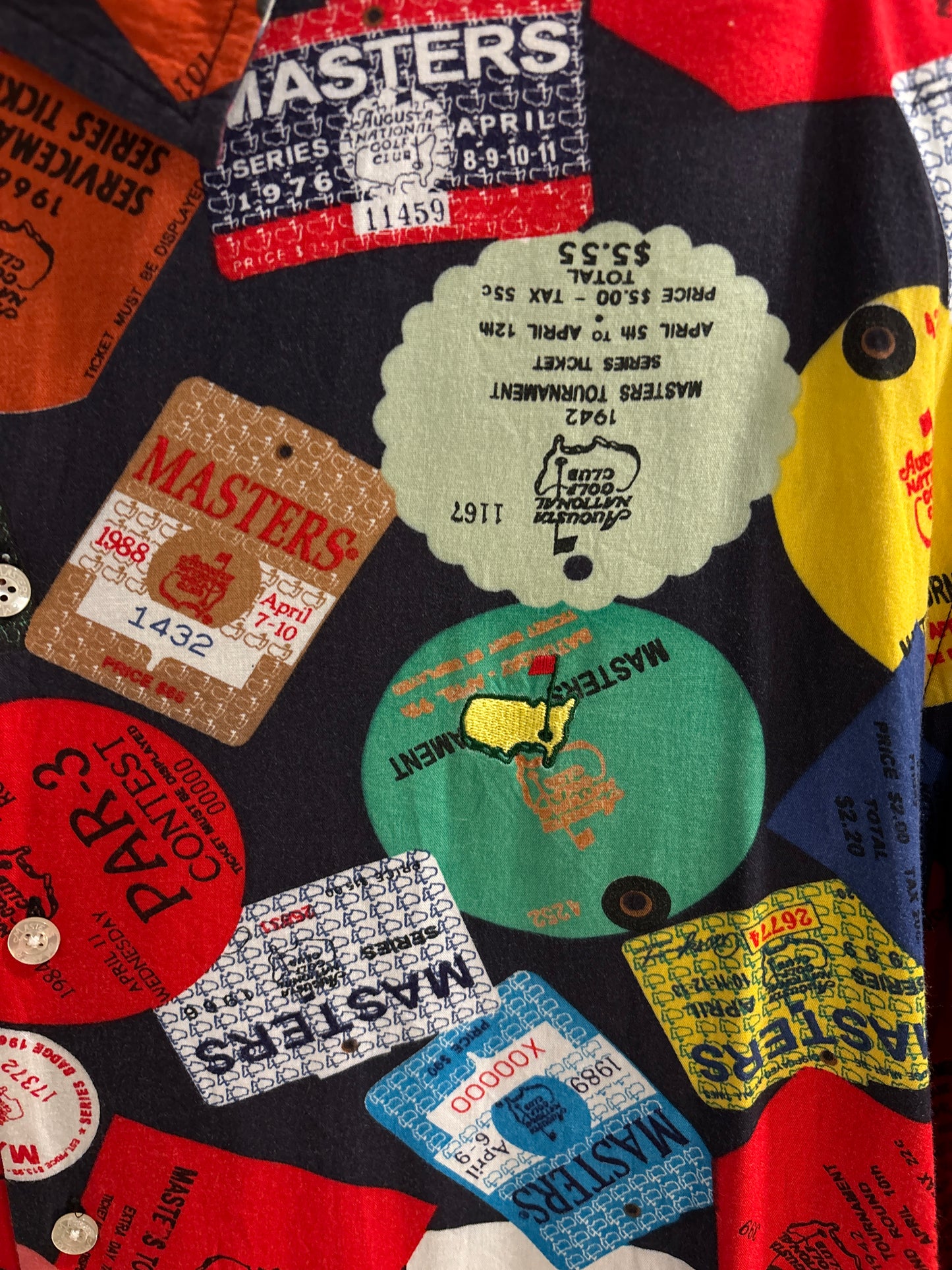 2000s Vintage Masters Collection All Over Badges Rayon Button Up