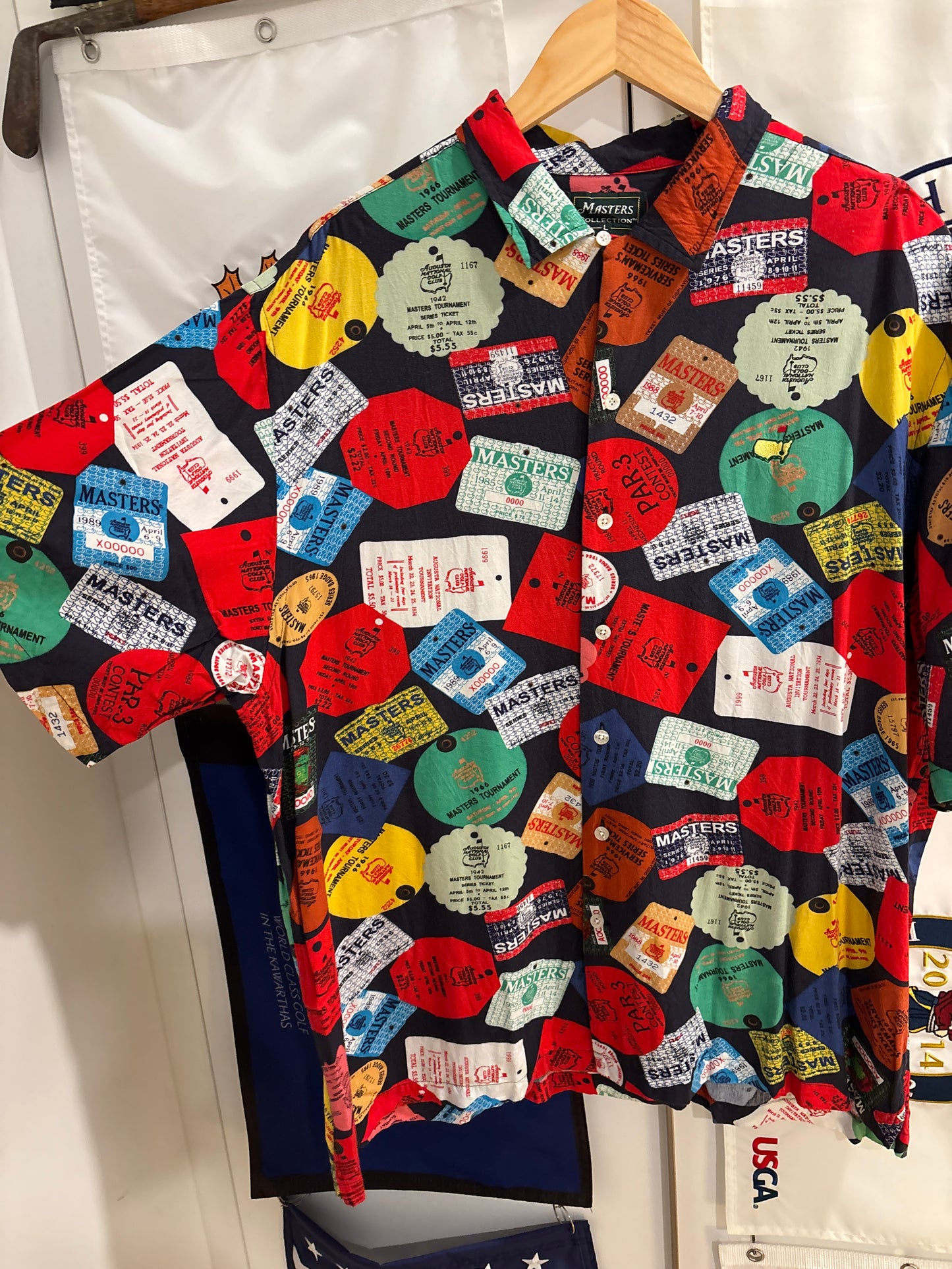 2000s Vintage Masters Collection All Over Badges Rayon Button Up