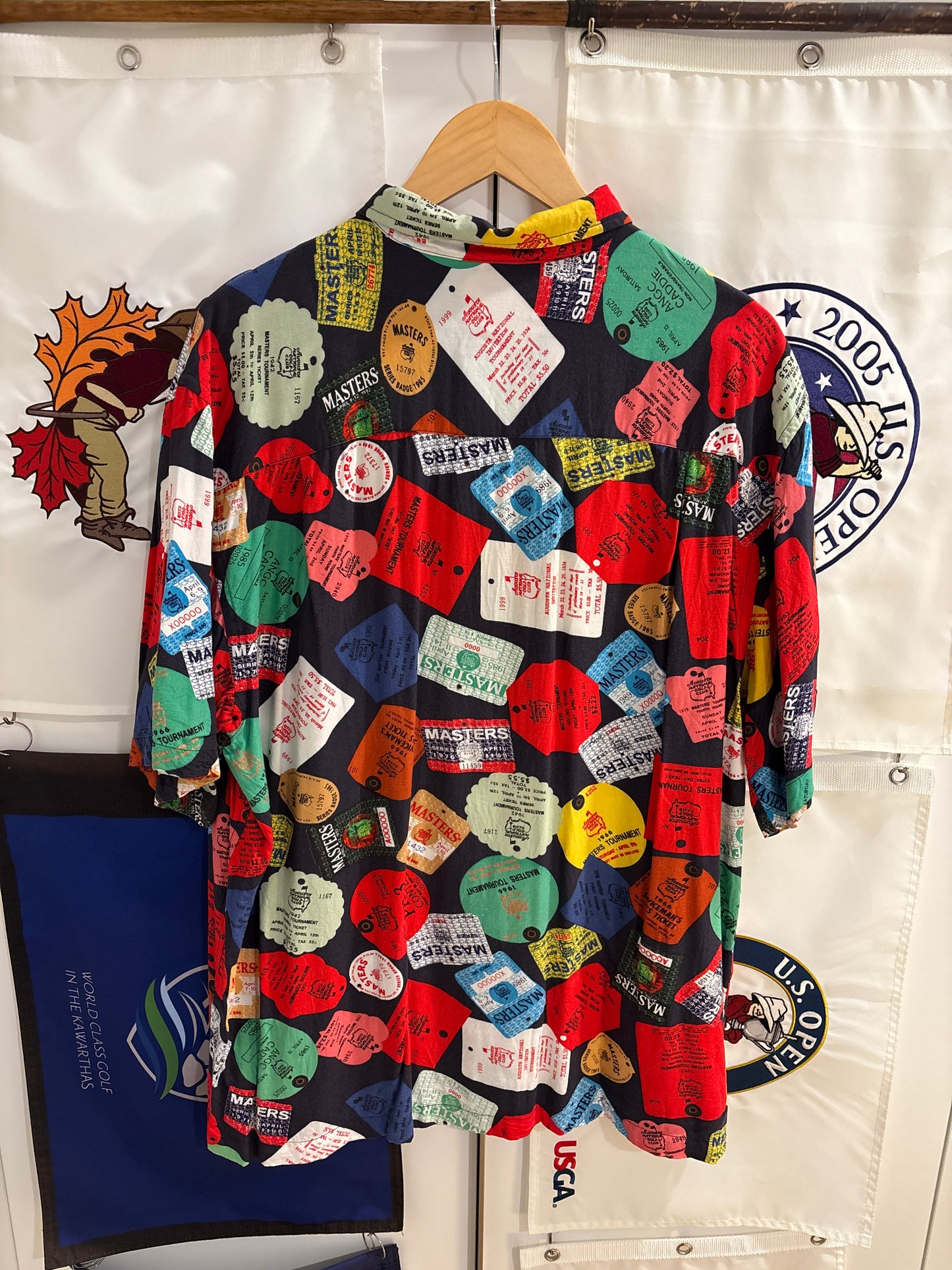 2000s Vintage Masters Collection All Over Badges Rayon Button Up