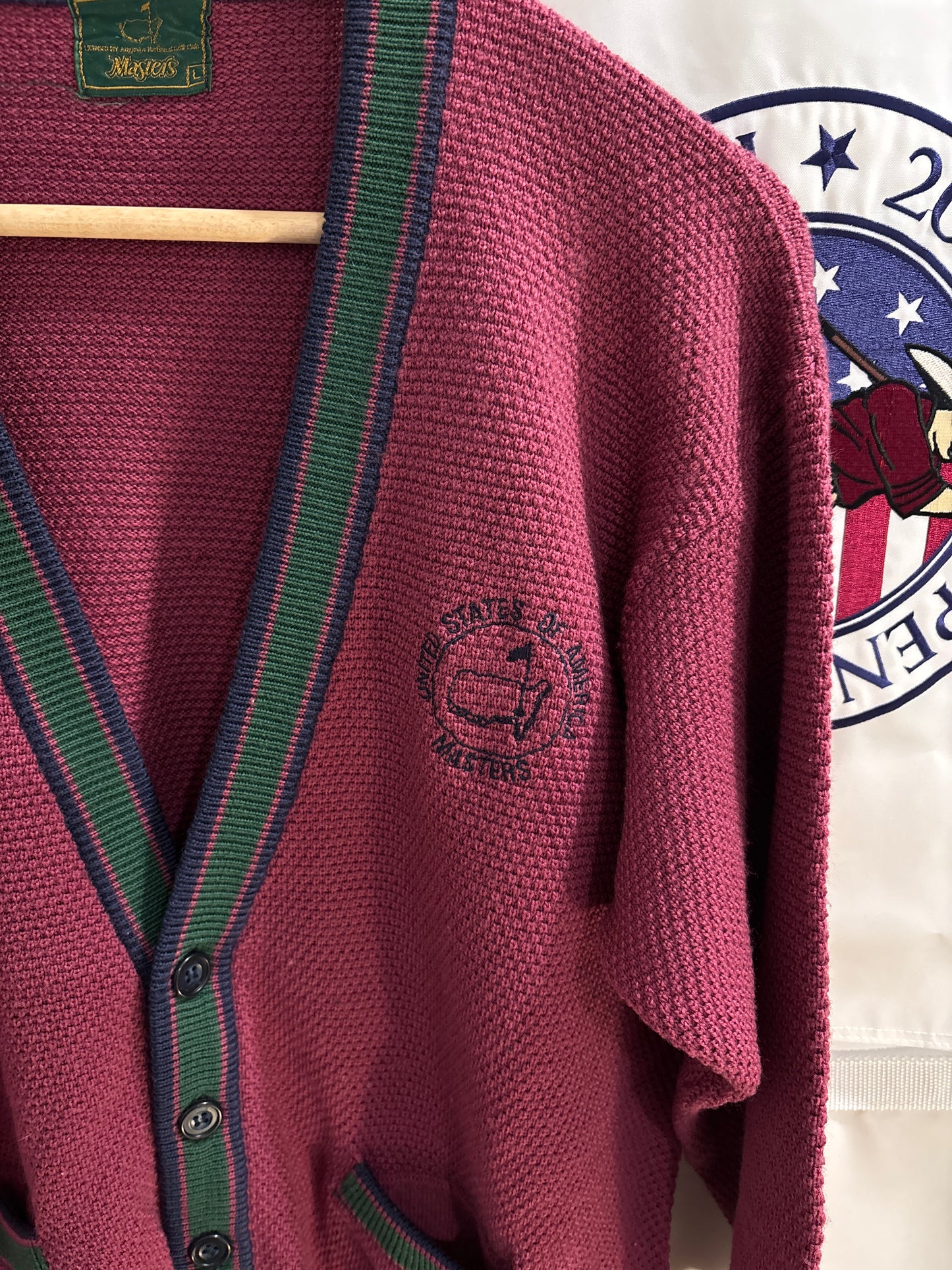 1990s Vintage Masters Augusta National Cardigan Sweater Burgundy