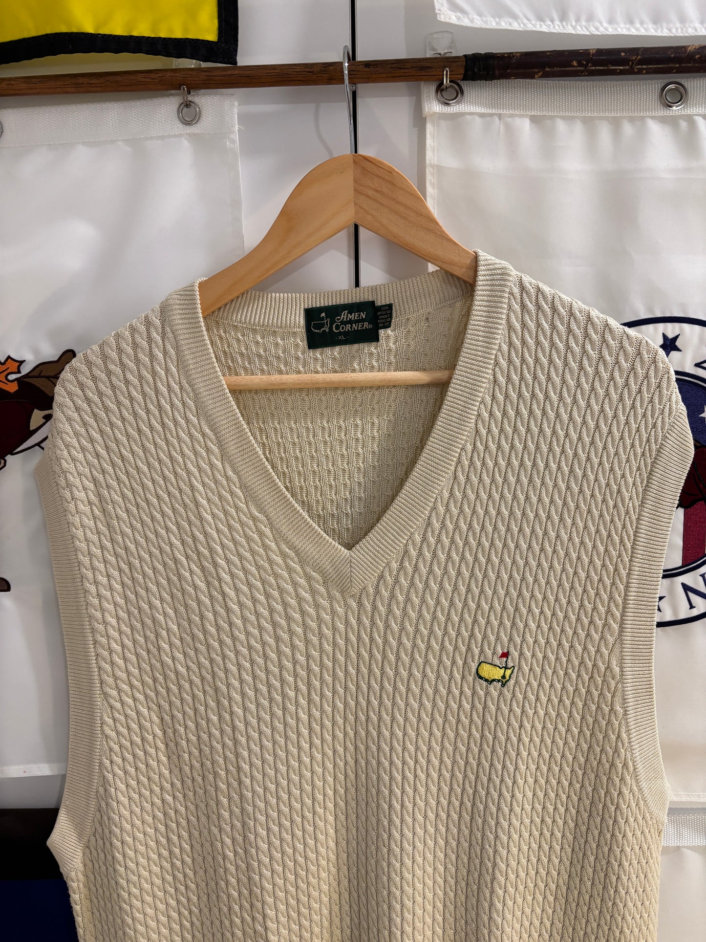 2000s Vintage Masters Augusta National Wool Knitted Sweater Vest Beige