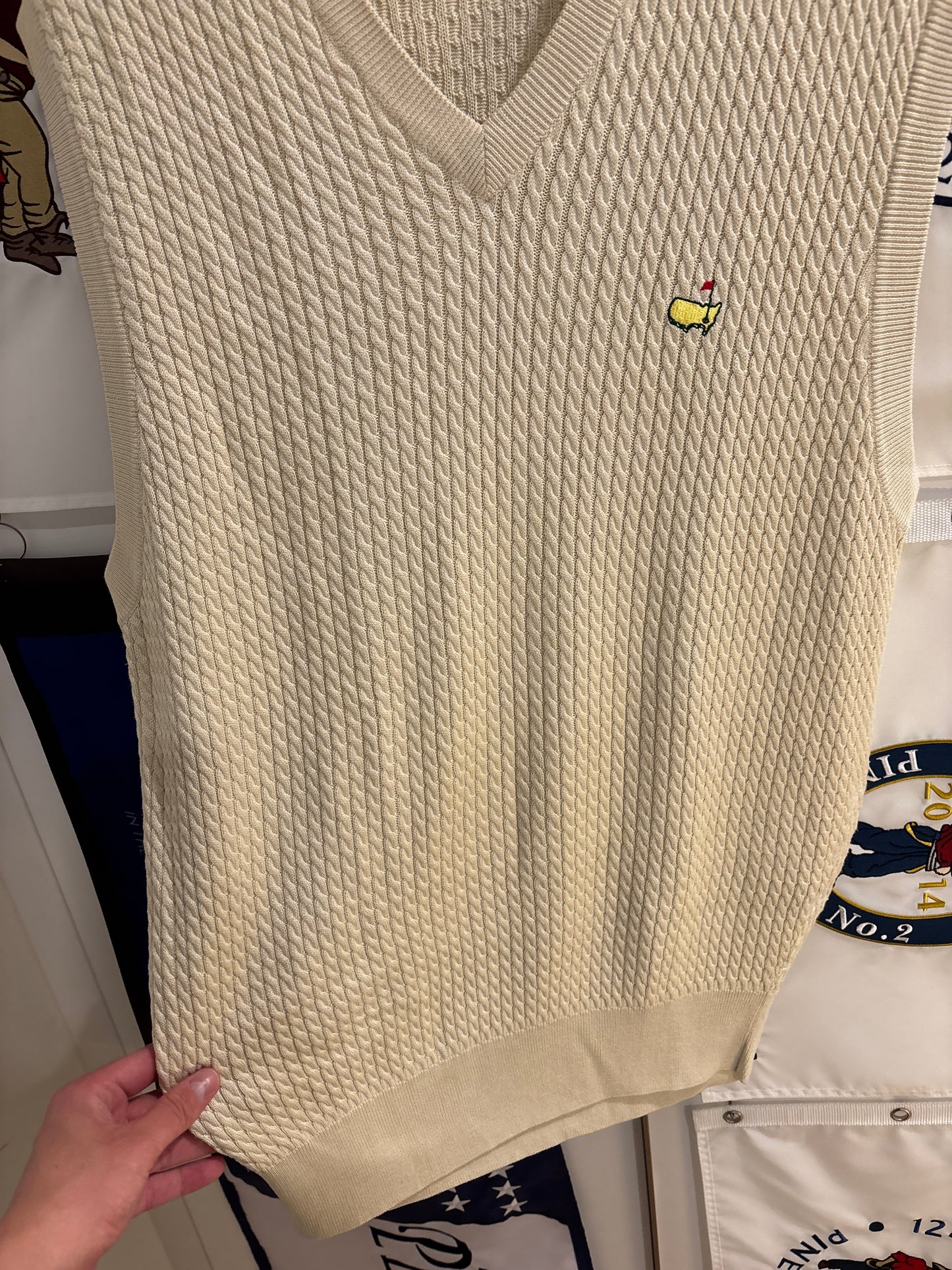 2000s Vintage Masters Augusta National Wool Knitted Sweater Vest Beige