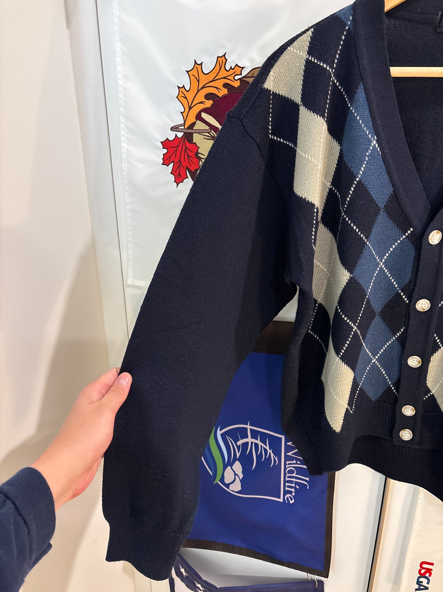 1990s Vintage Titleist Argyle Cardigan Wool Navy