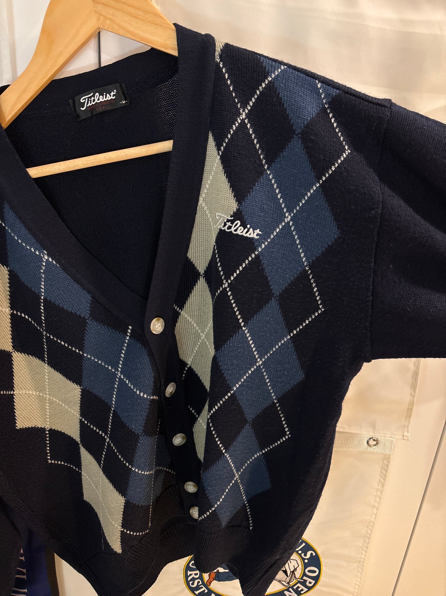 1990s Vintage Titleist Argyle Cardigan Wool Navy