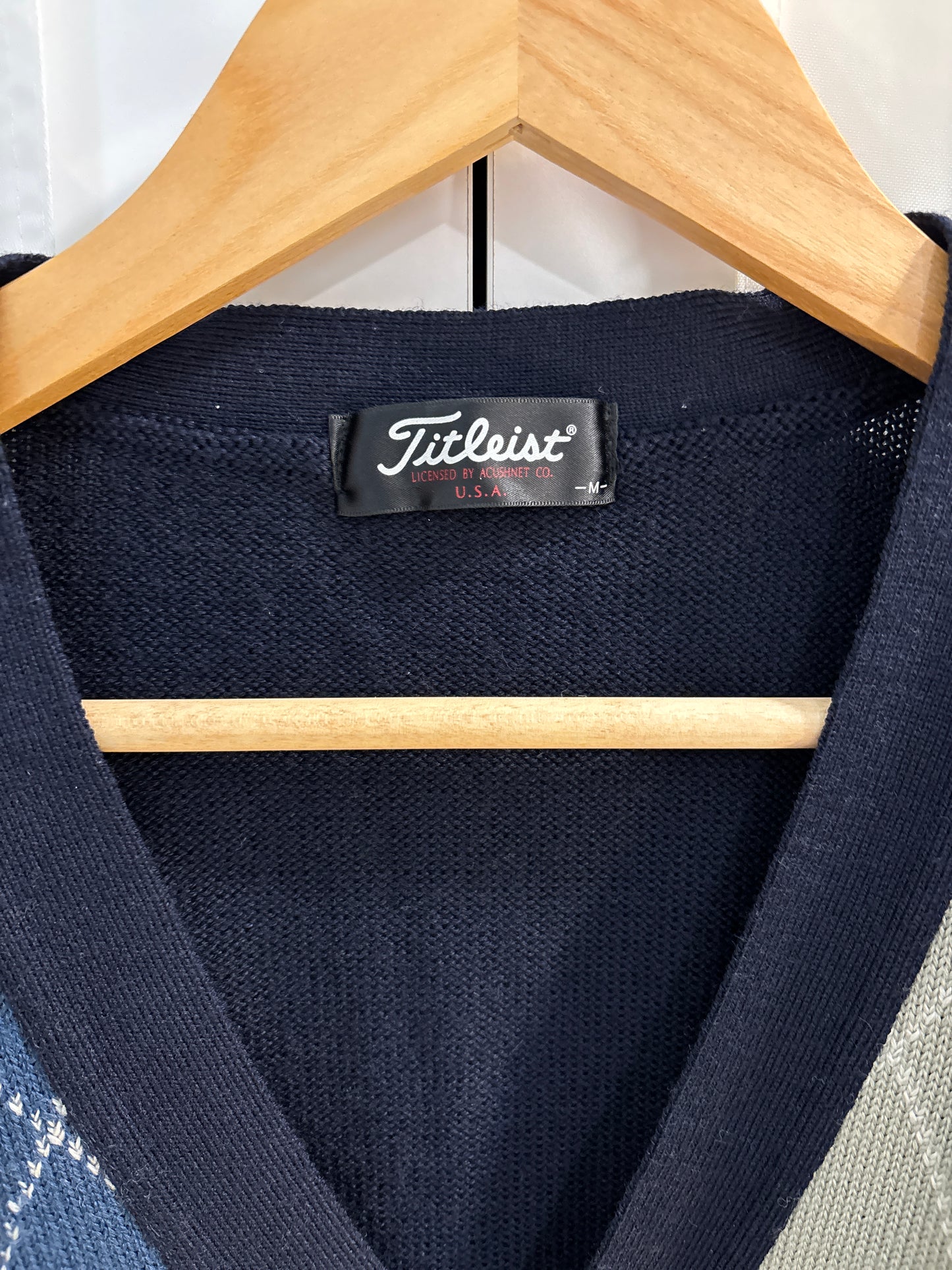 1990s Vintage Titleist Argyle Cardigan Wool Navy