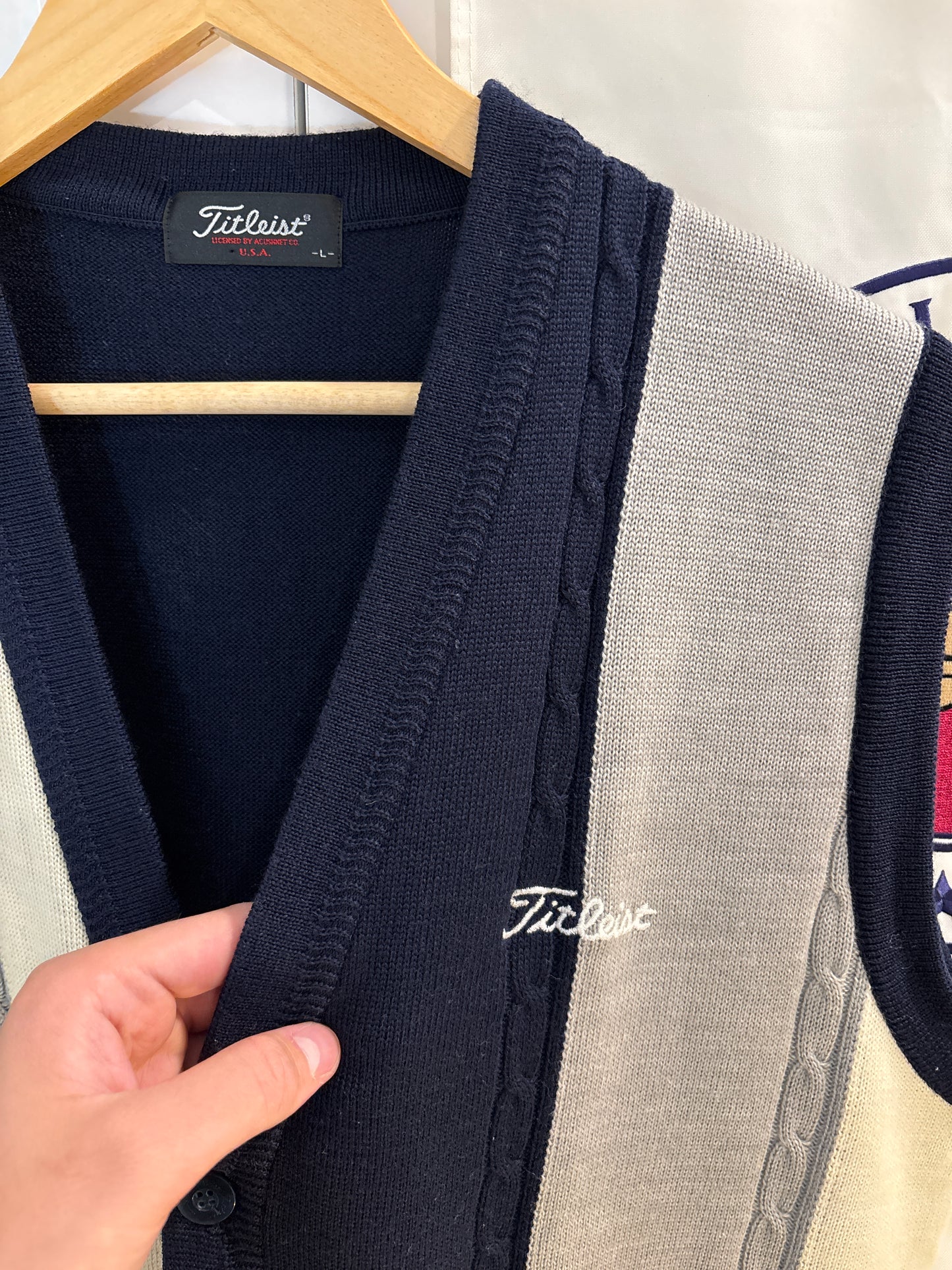 1990s Vintage Titleist Striped Knit Sweater Vest