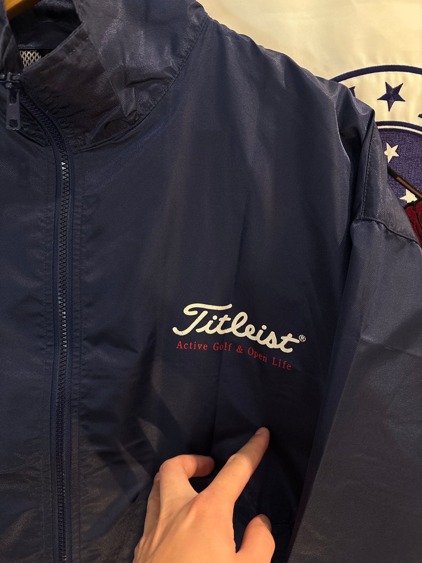 1990s Vintage Titleist Active Golf & Open Life Coaches Jacket Navy