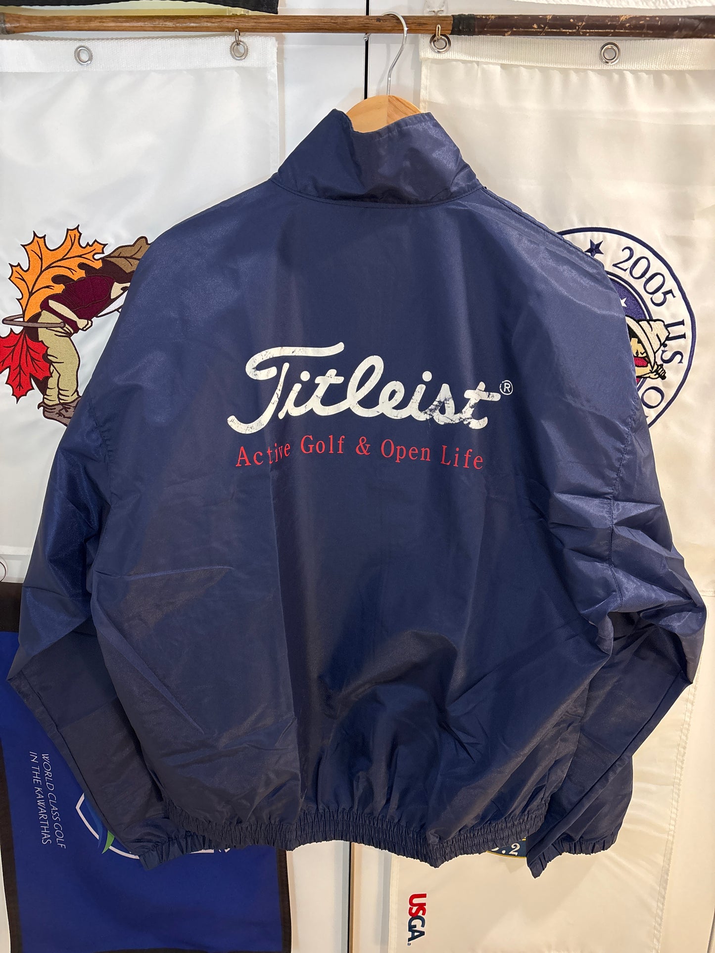 1990s Vintage Titleist Active Golf & Open Life Coaches Jacket Navy