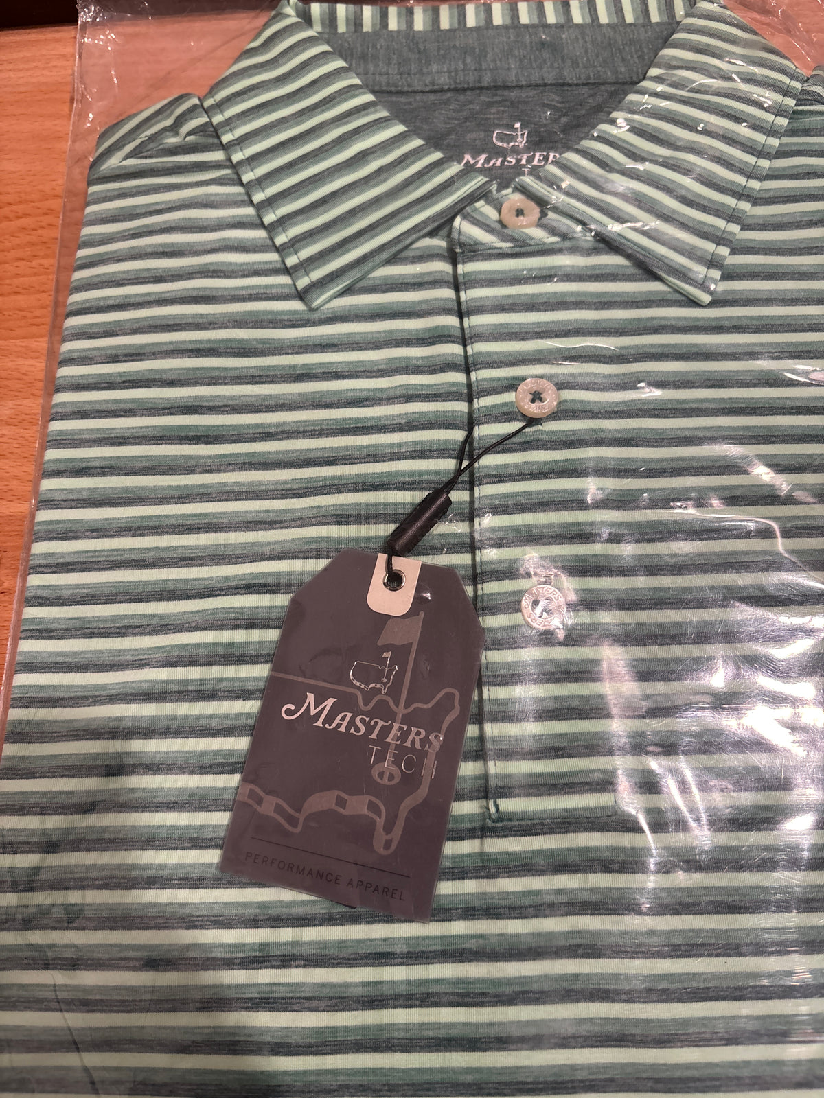 Masters Tech Augusta National Logo Polo Green Stripe