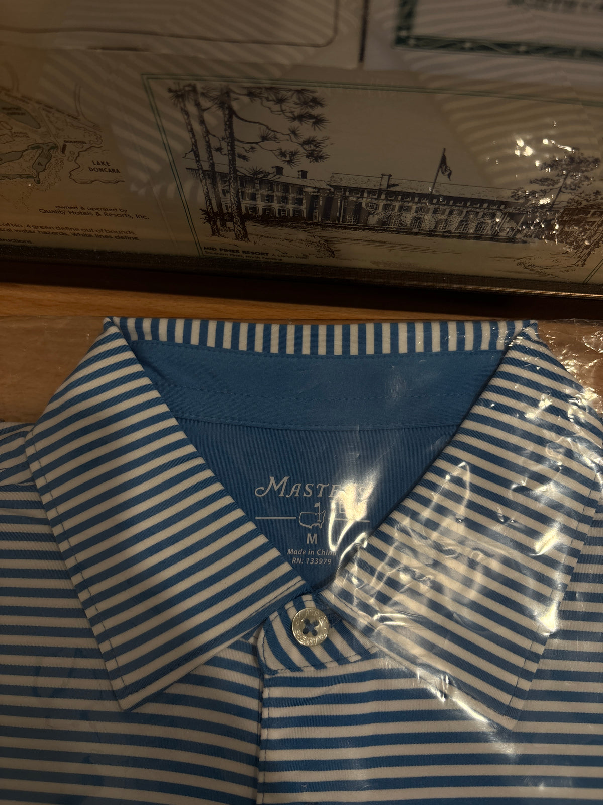 Masters Tech Augusta National Logo Polo Blue Stripe