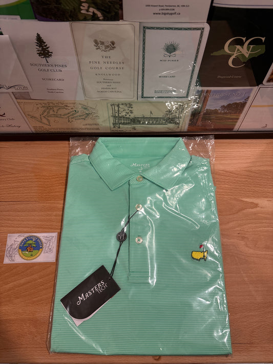 Masters Tech Augusta National Logo Polo Mint Green Pin Stripe