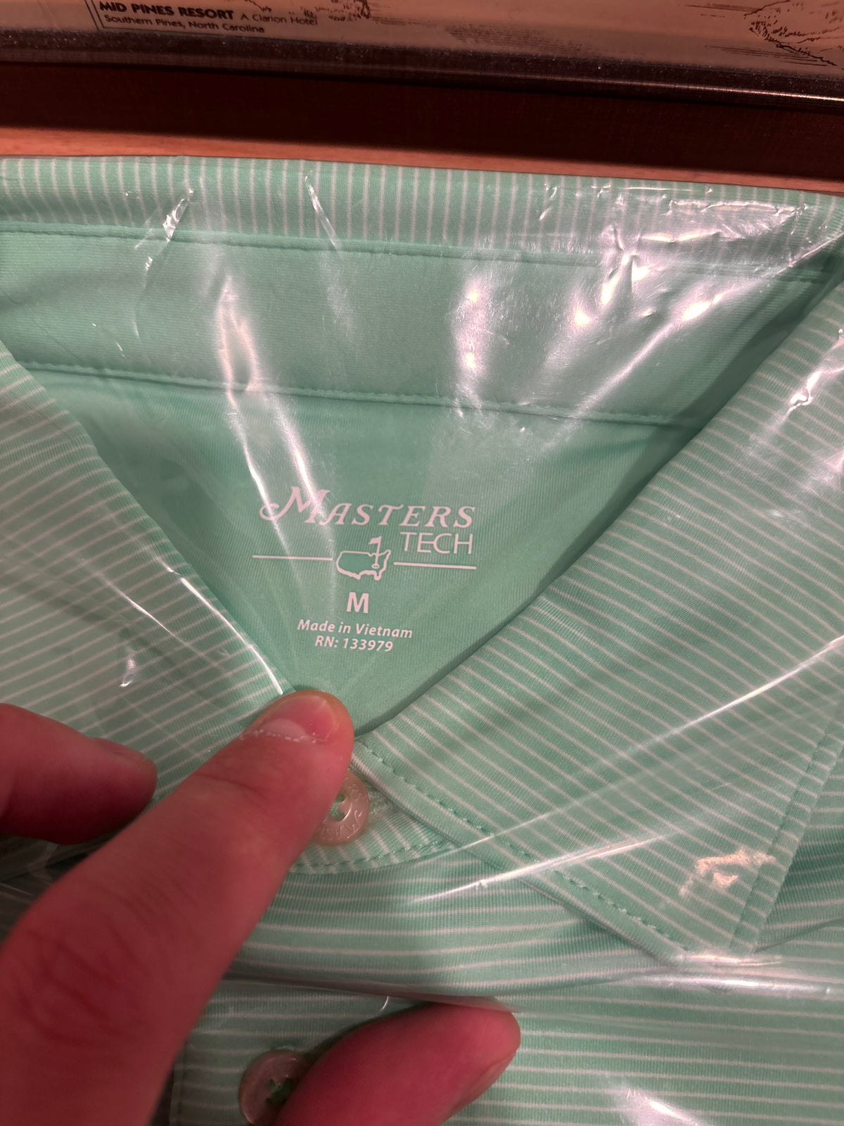Masters Tech Augusta National Logo Polo Mint Green Pin Stripe
