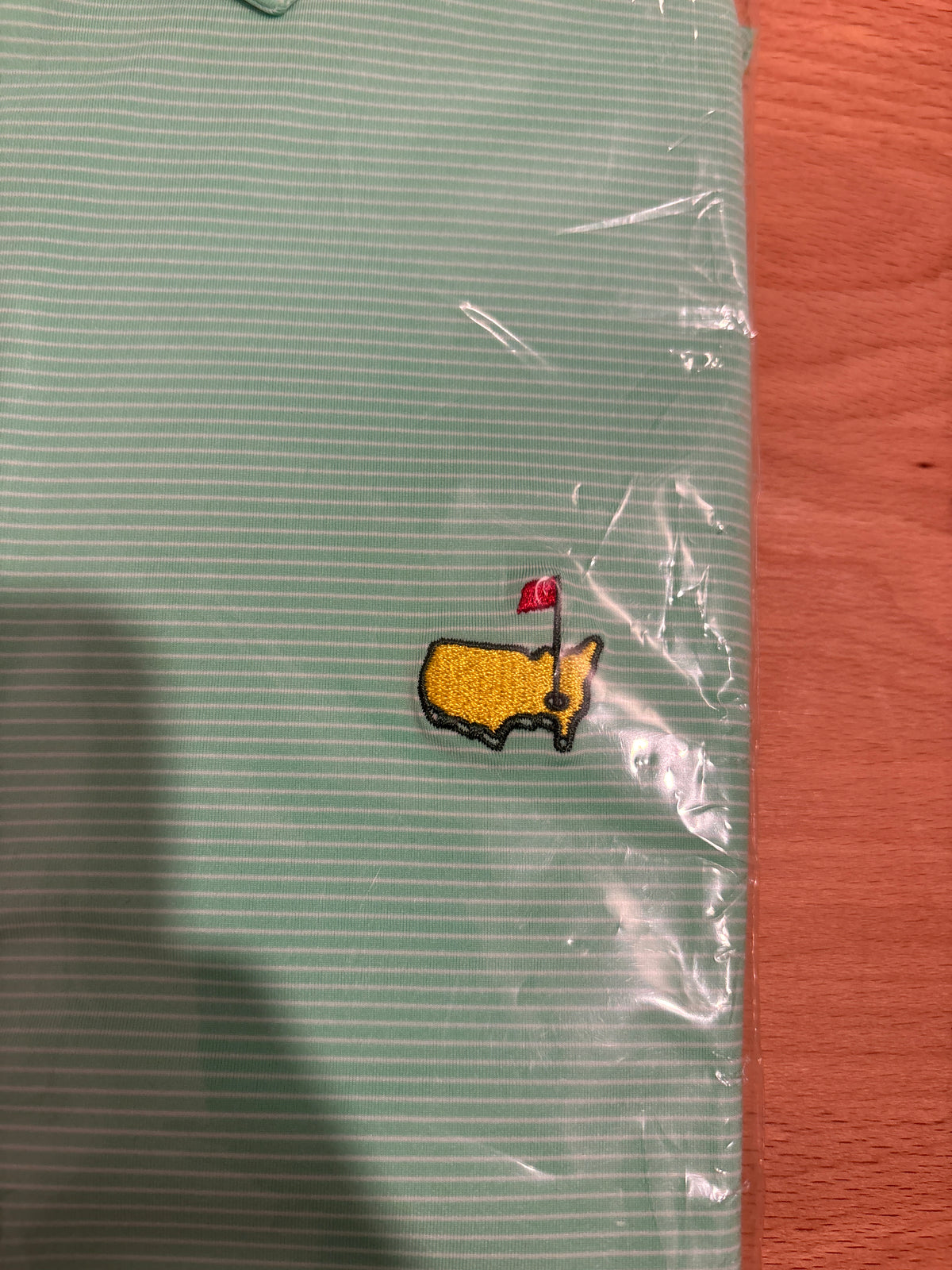 Masters Tech Augusta National Logo Polo Mint Green Pin Stripe