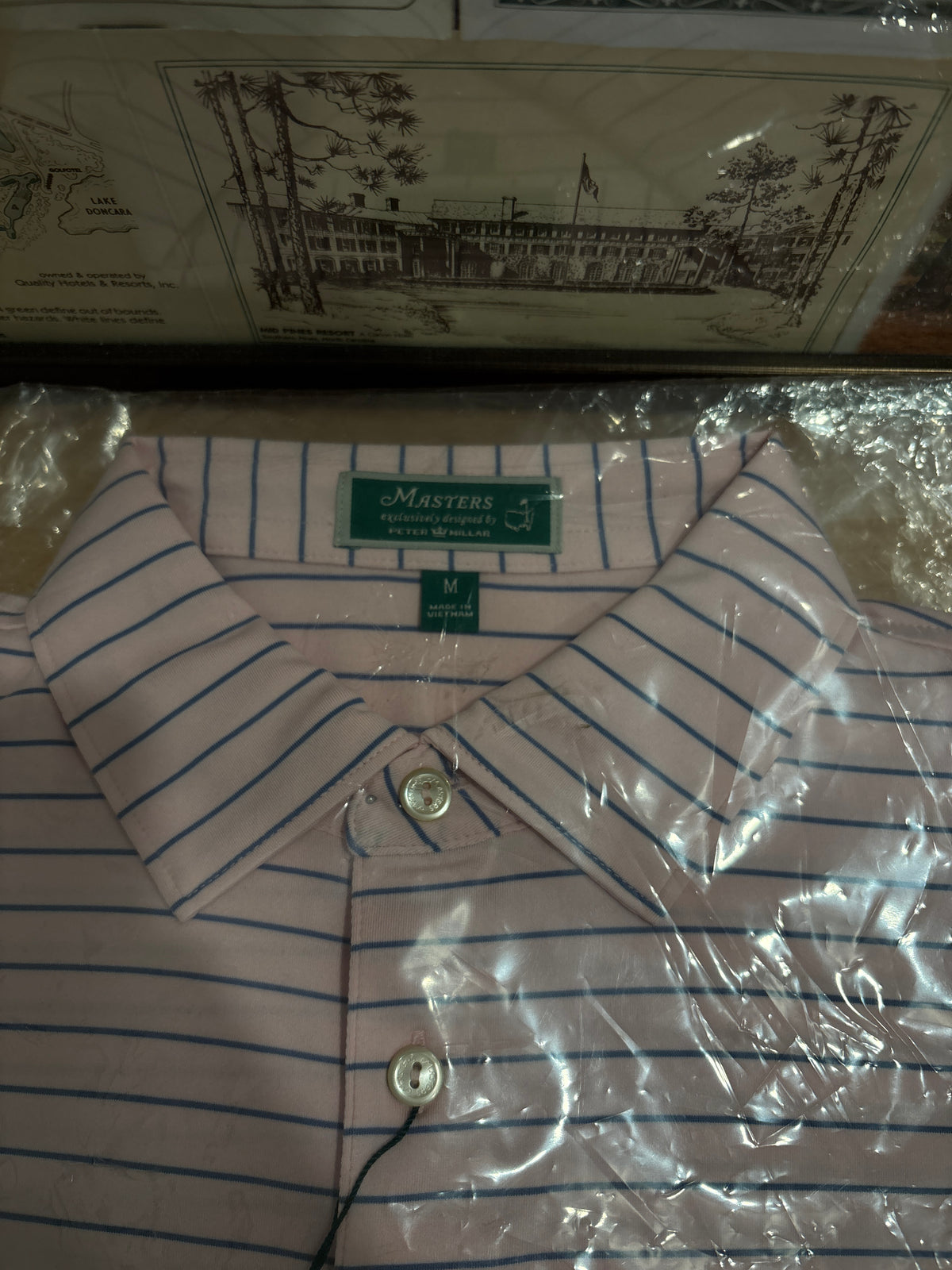 Masters Peter Millar Augusta National Logo Polo Light Pink Stripes