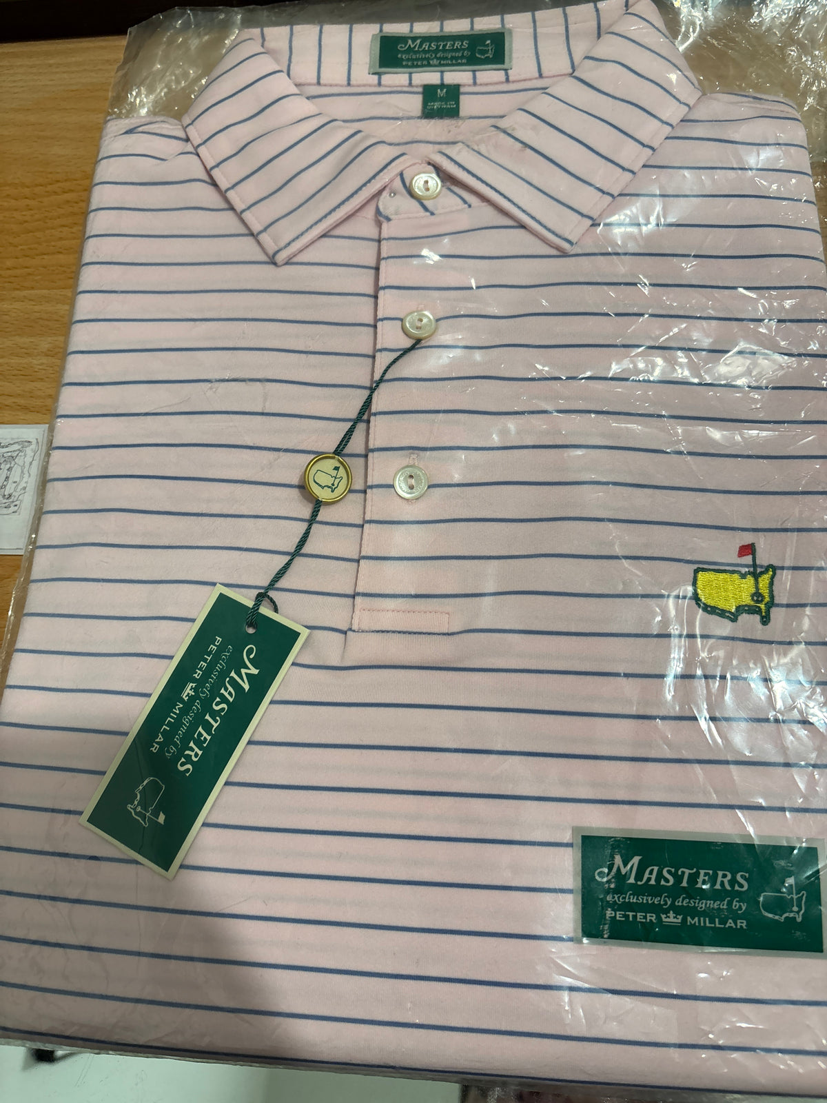 Masters Peter Millar Augusta National Logo Polo Light Pink Stripes