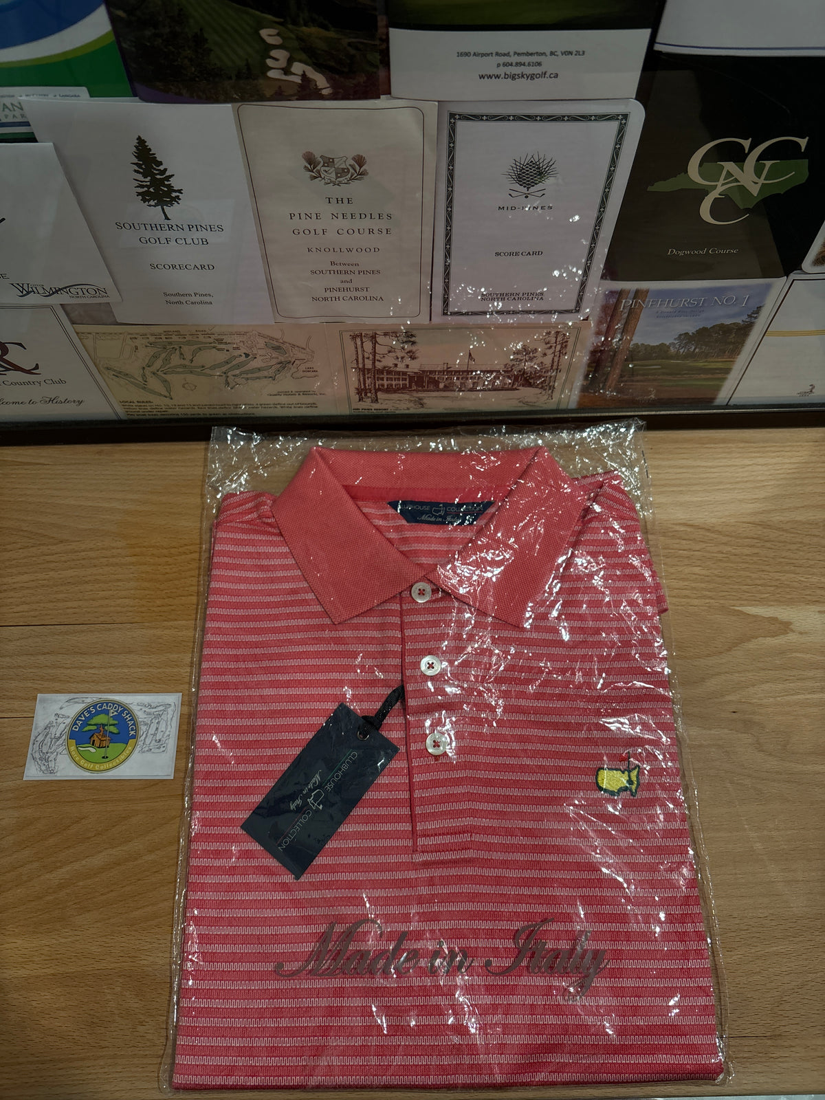 Masters Clubhouse Collection Augusta National Logo Polo Pink Stripe