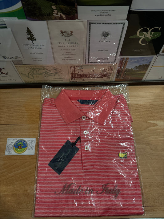 Masters Clubhouse Collection Augusta National Logo Polo Pink Stripe