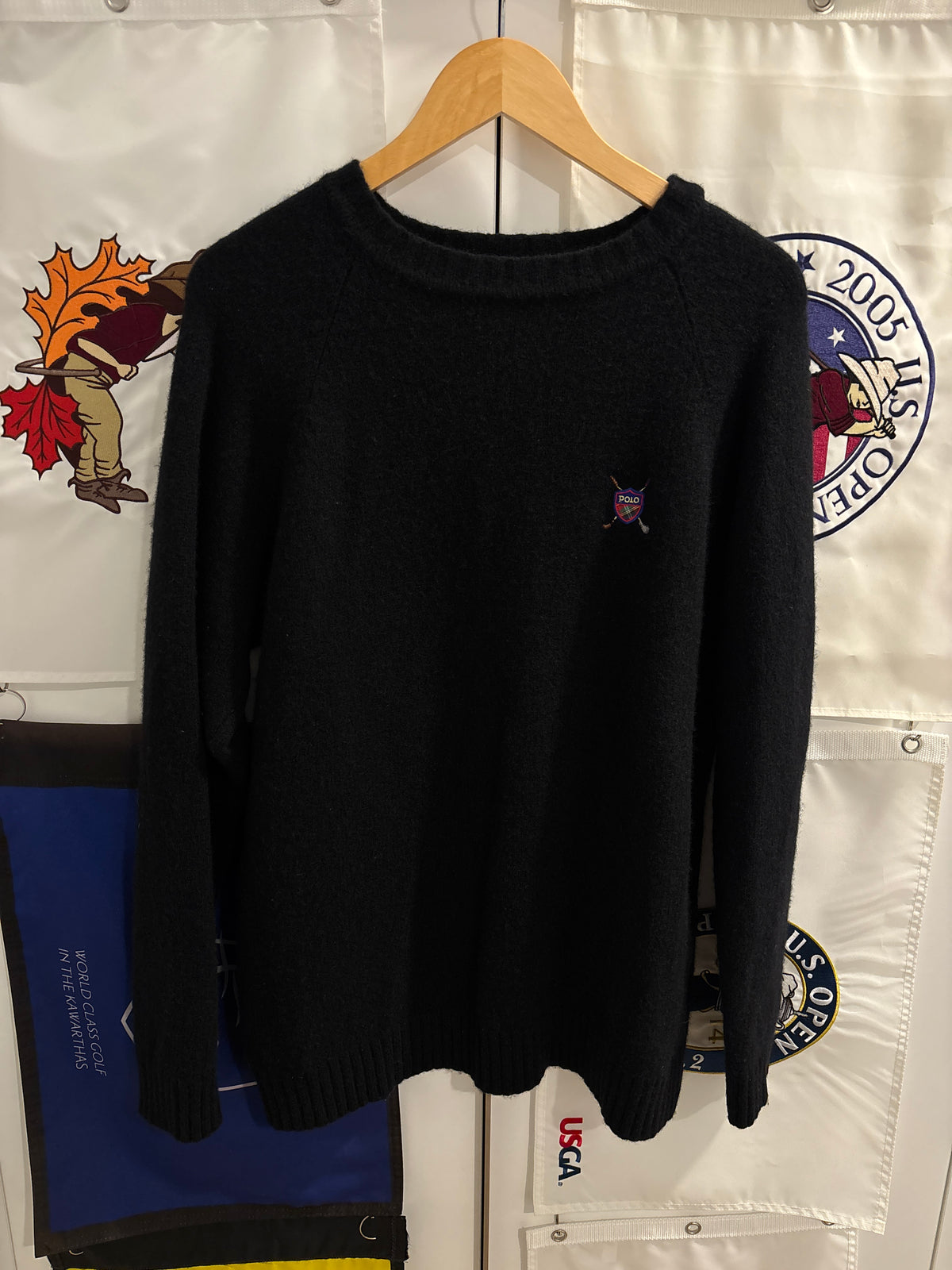 Vintage Polo Ralph Lauren Golf Club Logo Lambswool Sweater Black
