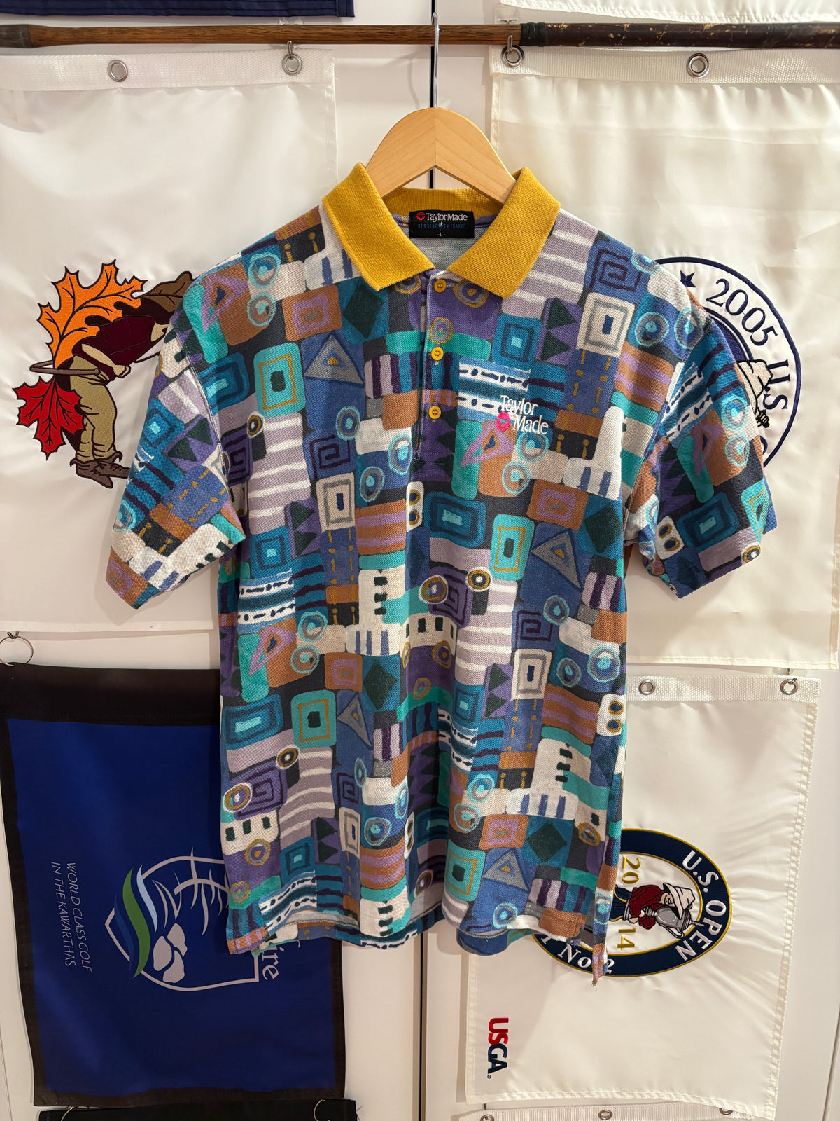 Vintage TaylorMade Classic Logo Polo Abstract All Over Pattern