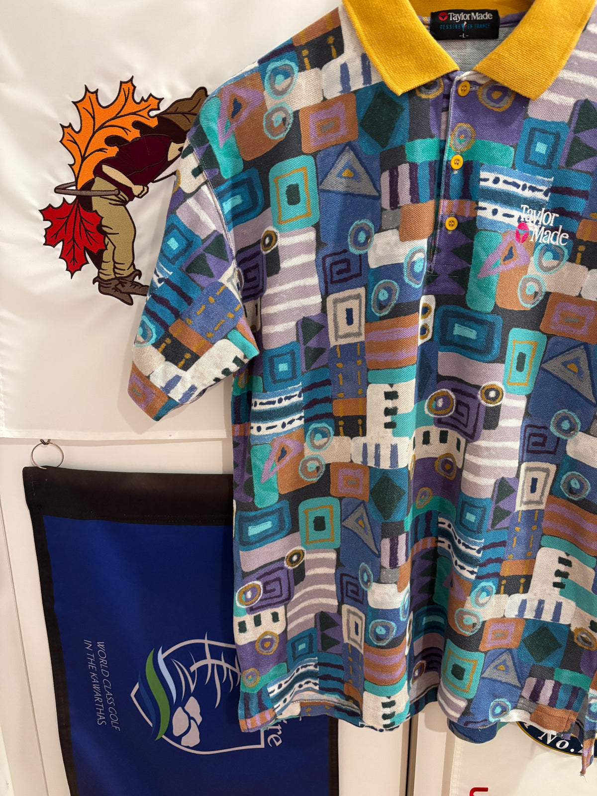 Vintage TaylorMade Classic Logo Polo Abstract All Over Pattern