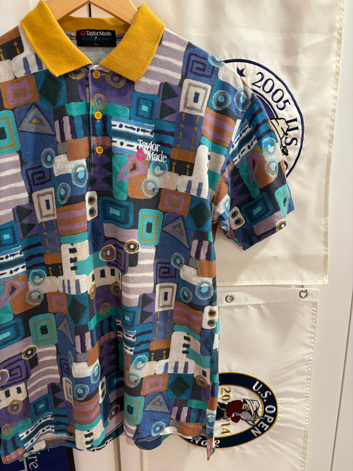 Vintage TaylorMade Classic Logo Polo Abstract All Over Pattern