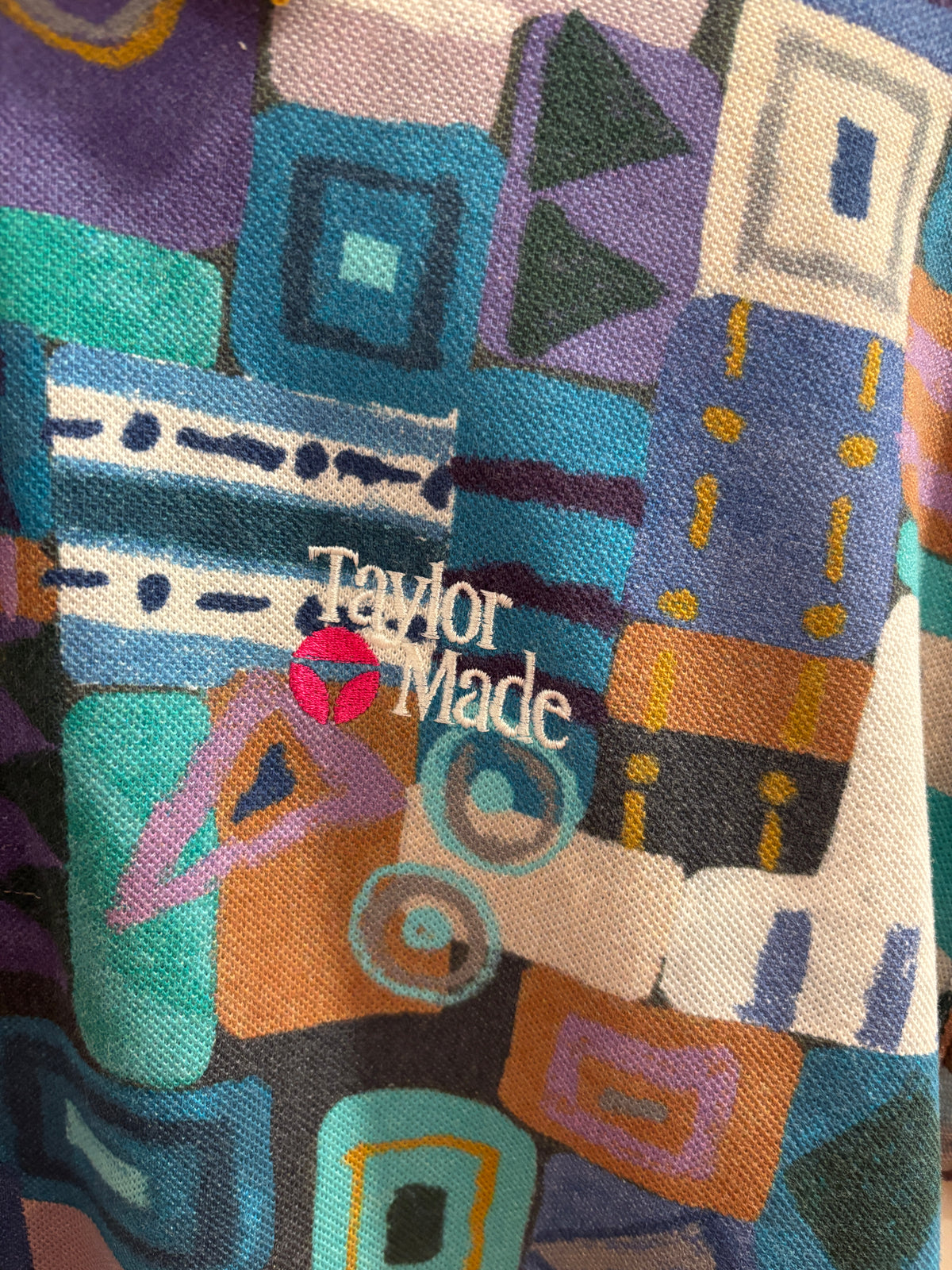 Vintage TaylorMade Classic Logo Polo Abstract All Over Pattern