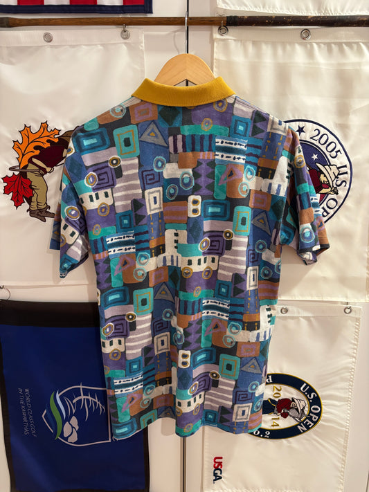 Vintage TaylorMade Classic Logo Polo Abstract All Over Pattern