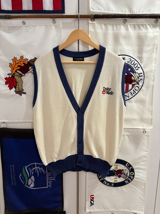 1990s Vintage TaylorMade Classic Logo Wool Knit Sweater White/Blue