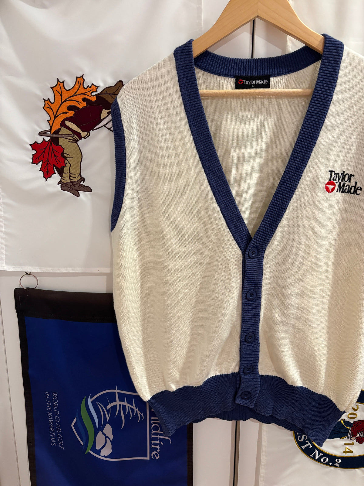 1990s Vintage TaylorMade Classic Logo Wool Knit Sweater White/Blue