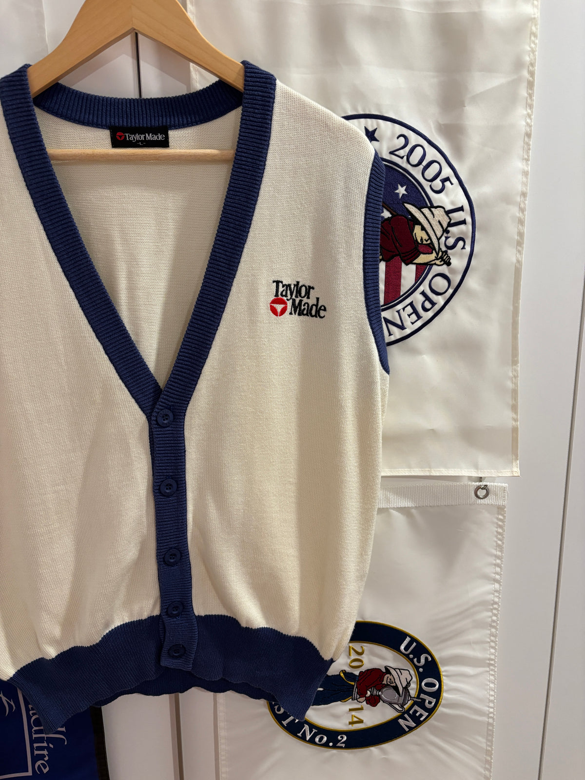 1990s Vintage TaylorMade Classic Logo Wool Knit Sweater White/Blue