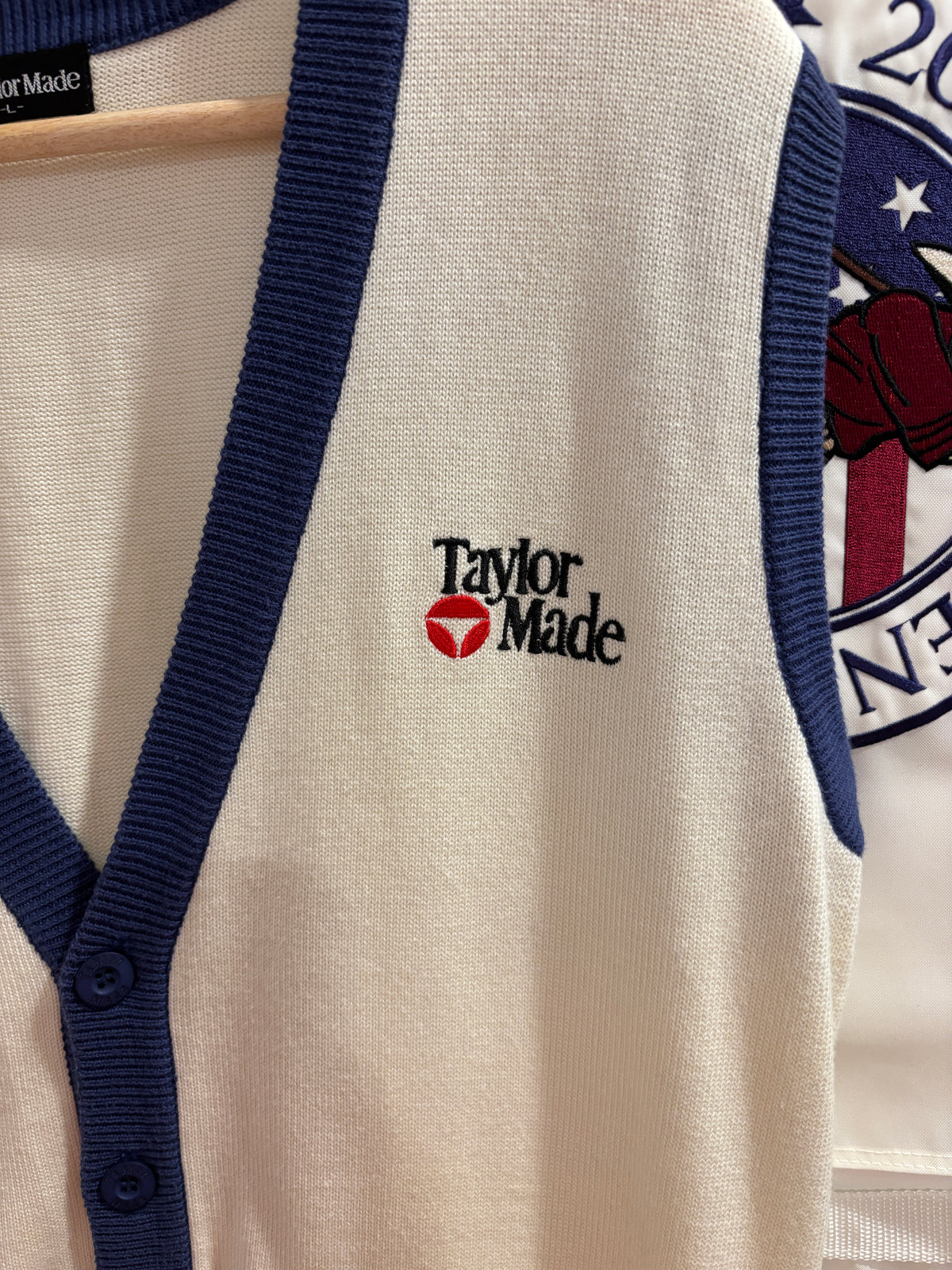 1990s Vintage TaylorMade Classic Logo Wool Knit Sweater White/Blue