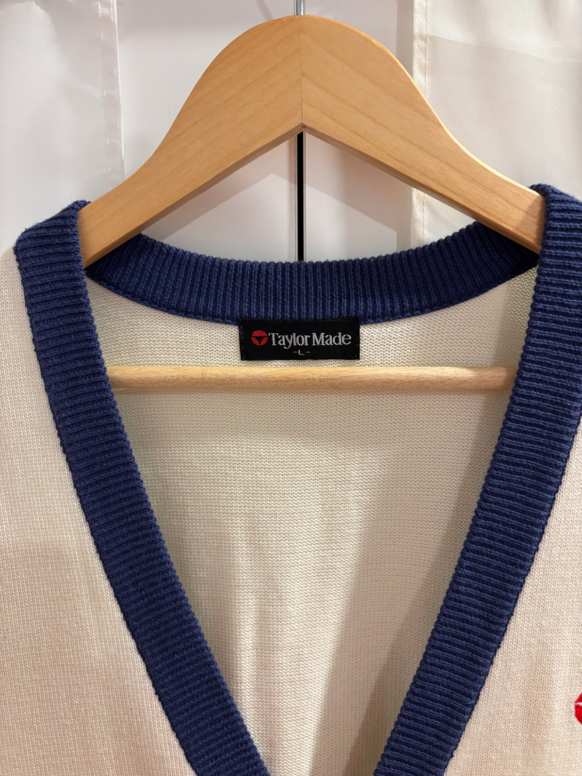 1990s Vintage TaylorMade Classic Logo Wool Knit Sweater White/Blue