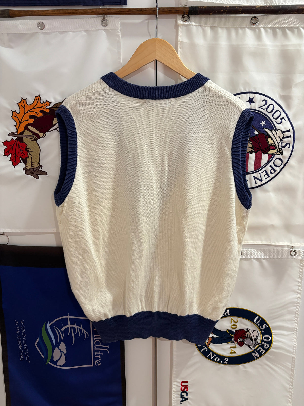 1990s Vintage TaylorMade Classic Logo Wool Knit Sweater White/Blue