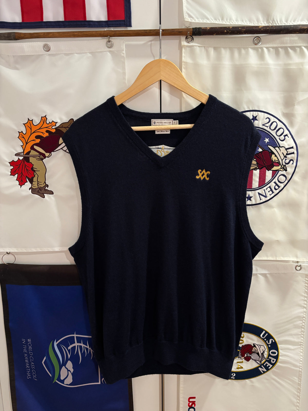 2000s Scotty Cameron Peter Millar SC Logo Wool Sweater Navy