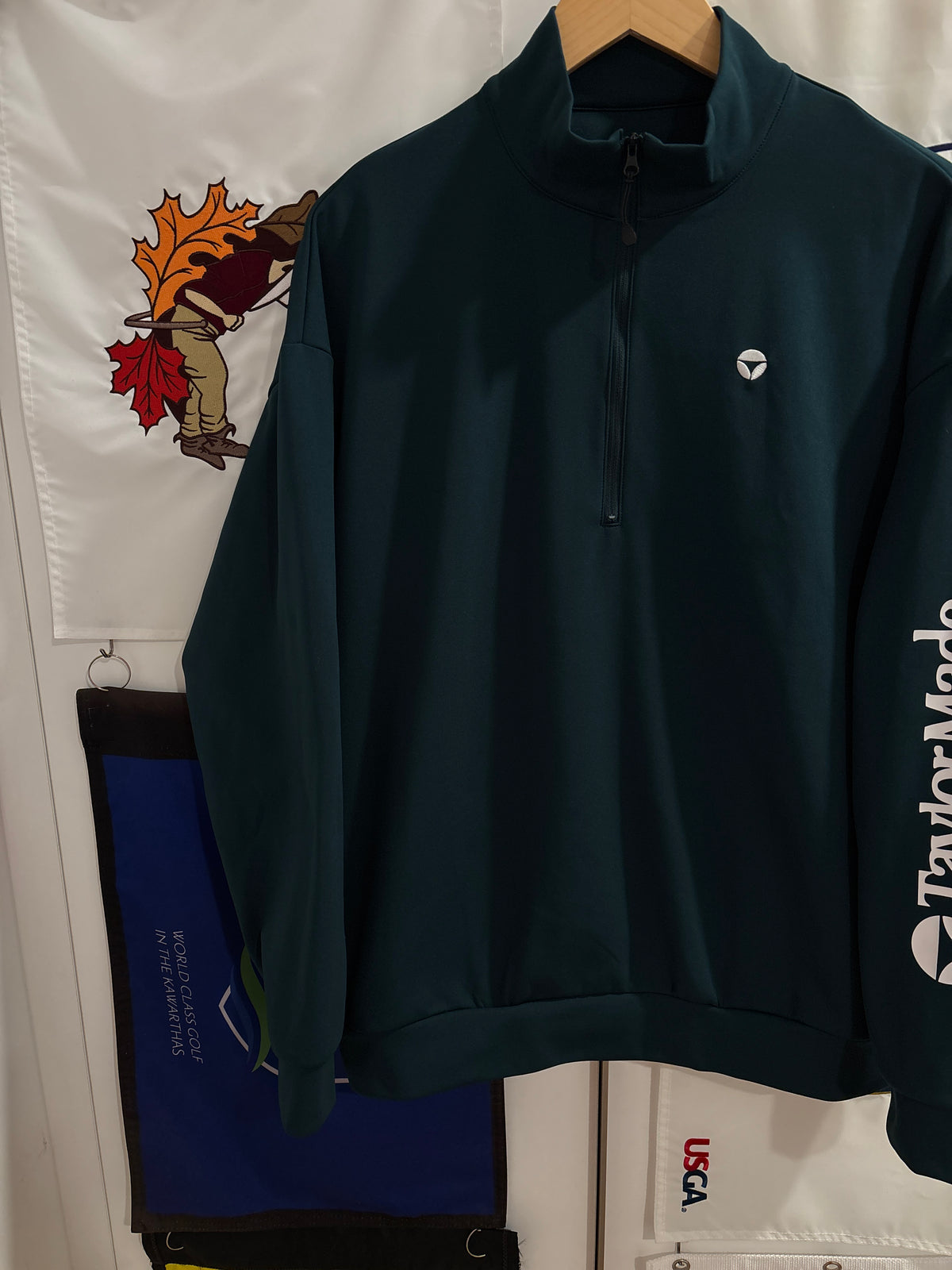 2020s TaylorMade Retro Classic Logo Quarter Zip Dark Green