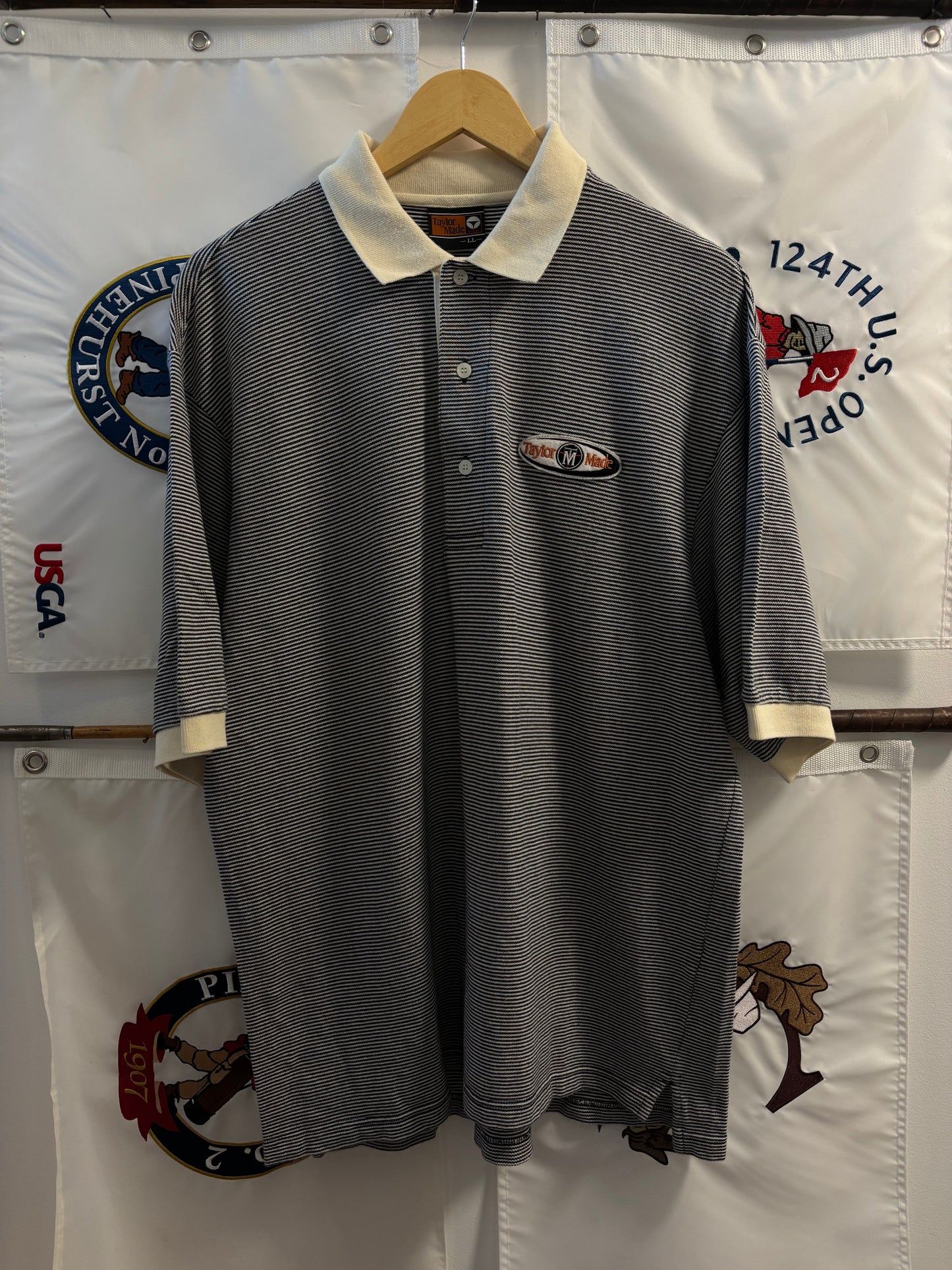 1990s Vintage Taylormade Script Logo Striped Polo