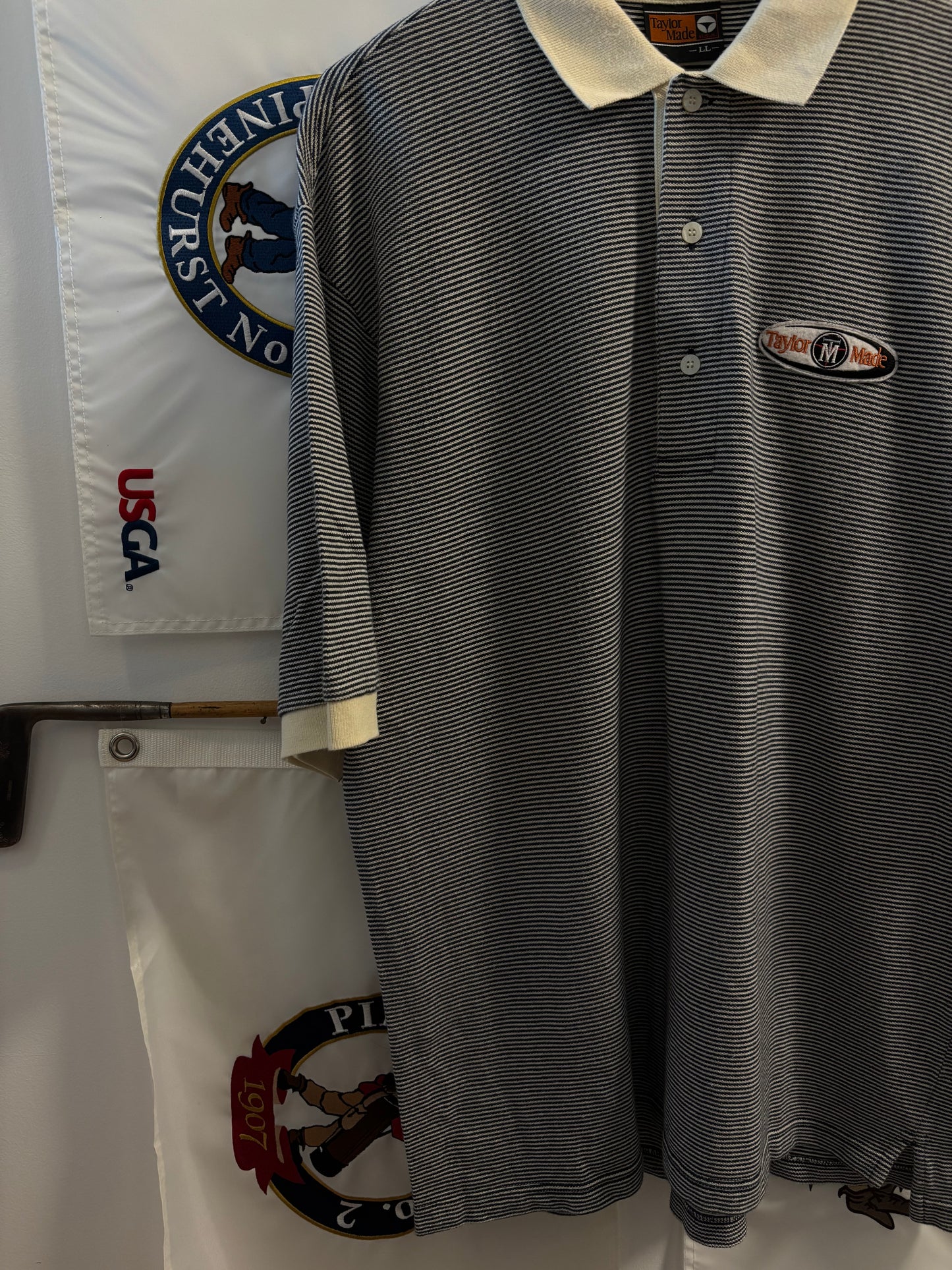 1990s Vintage Taylormade Script Logo Striped Polo