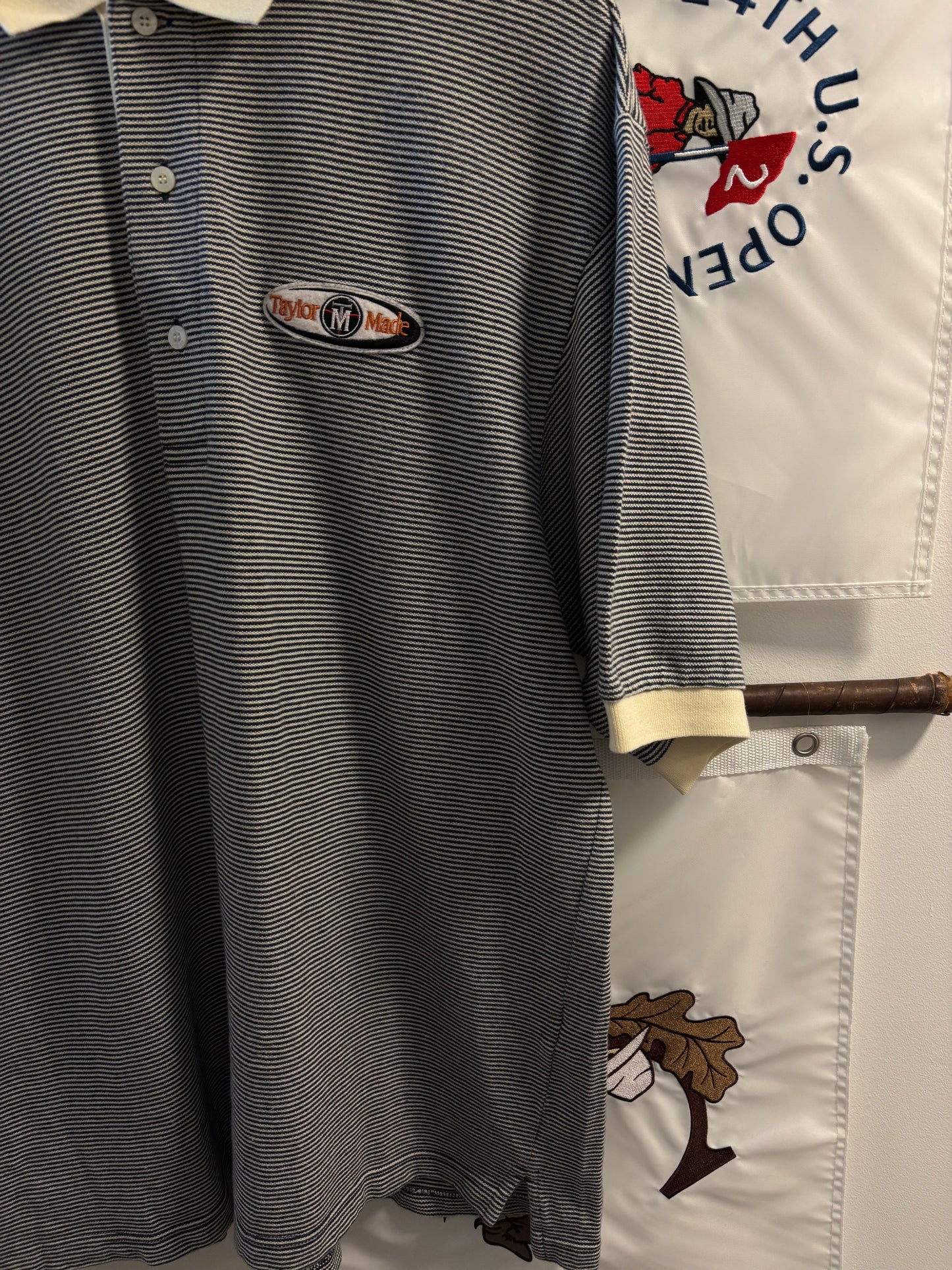 1990s Vintage Taylormade Script Logo Striped Polo
