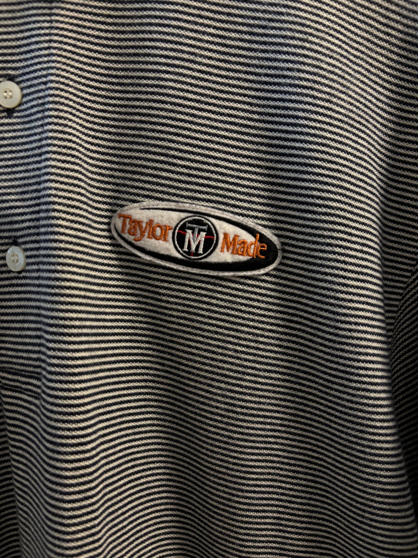 1990s Vintage Taylormade Script Logo Striped Polo