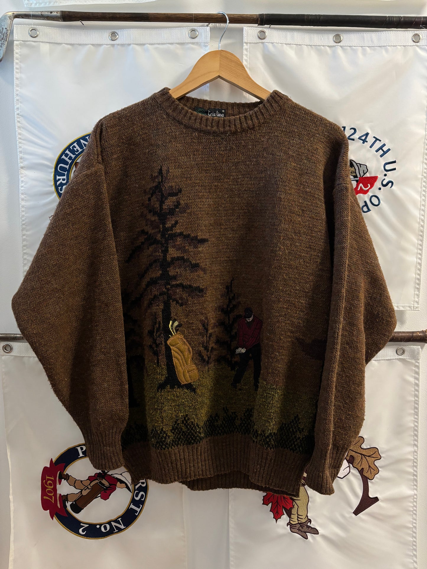 1990s Vintage All Over Golf Print Wool Sweater