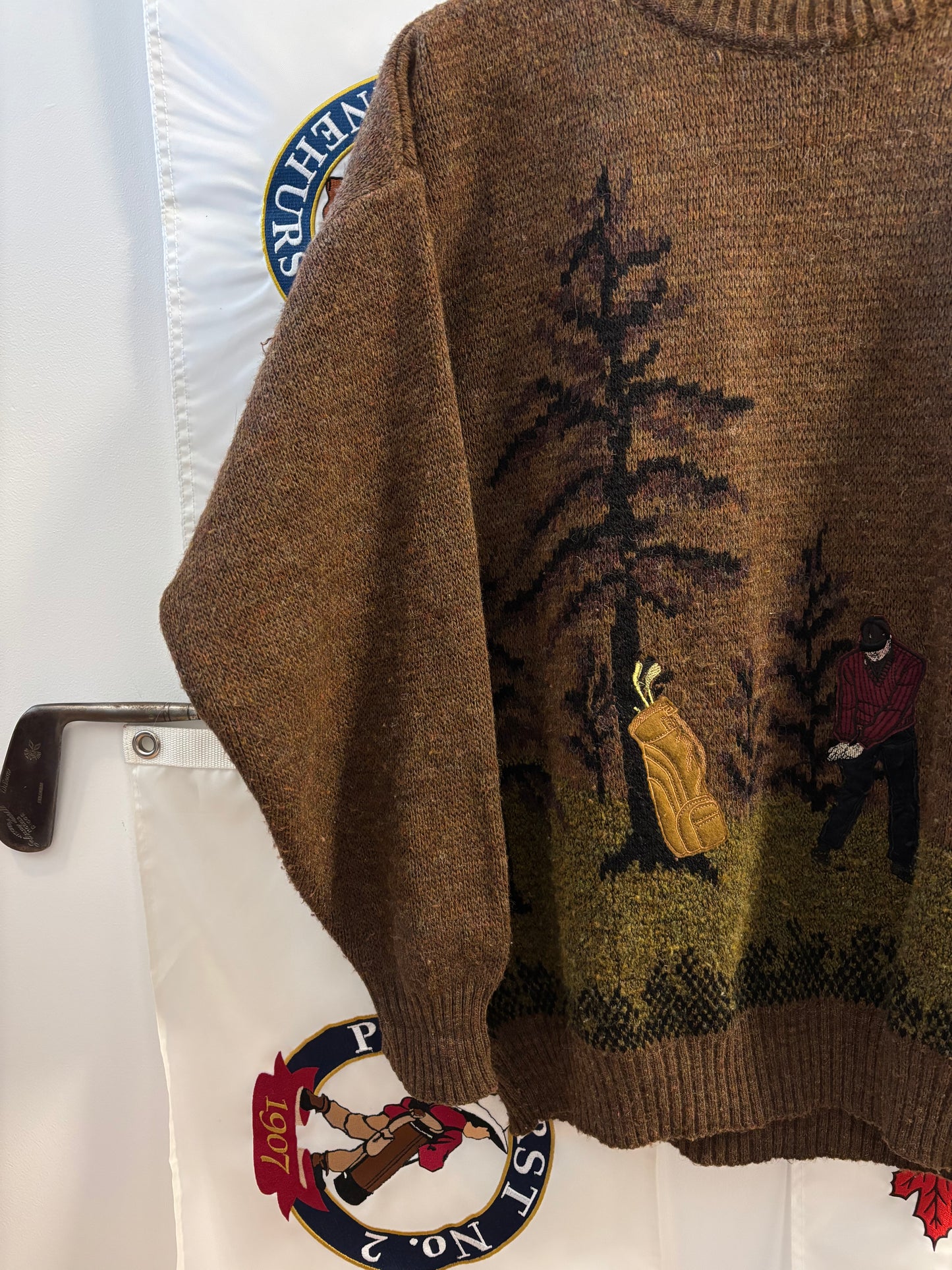 1990s Vintage All Over Golf Print Wool Sweater
